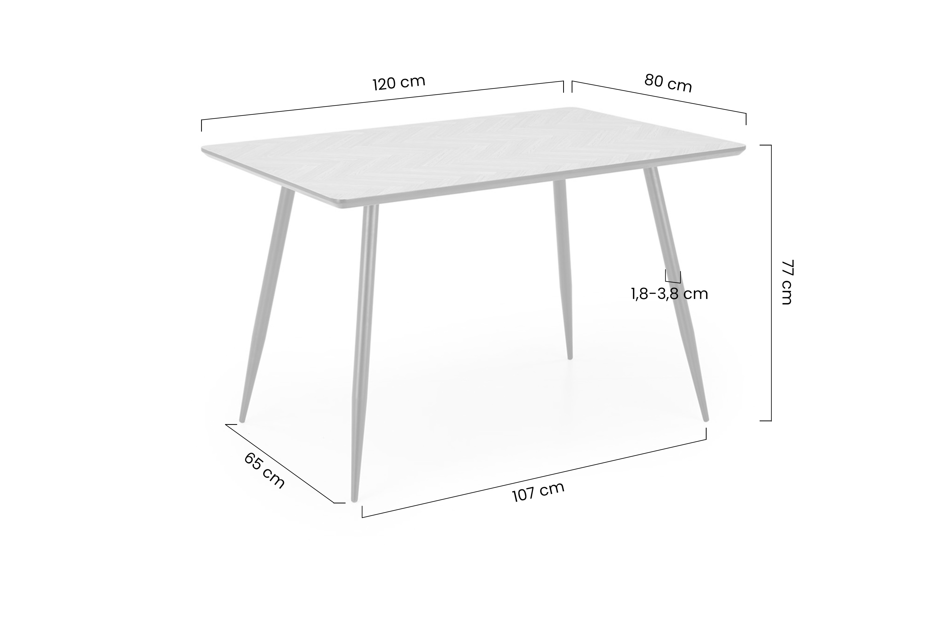 Obdĺžnikový stôl Berto 120x80 cm - prírodný dub rybia kosť / čierna Stôl prostokatny Berto 120x80 cm - Dub prírodné jodelka / Čierny