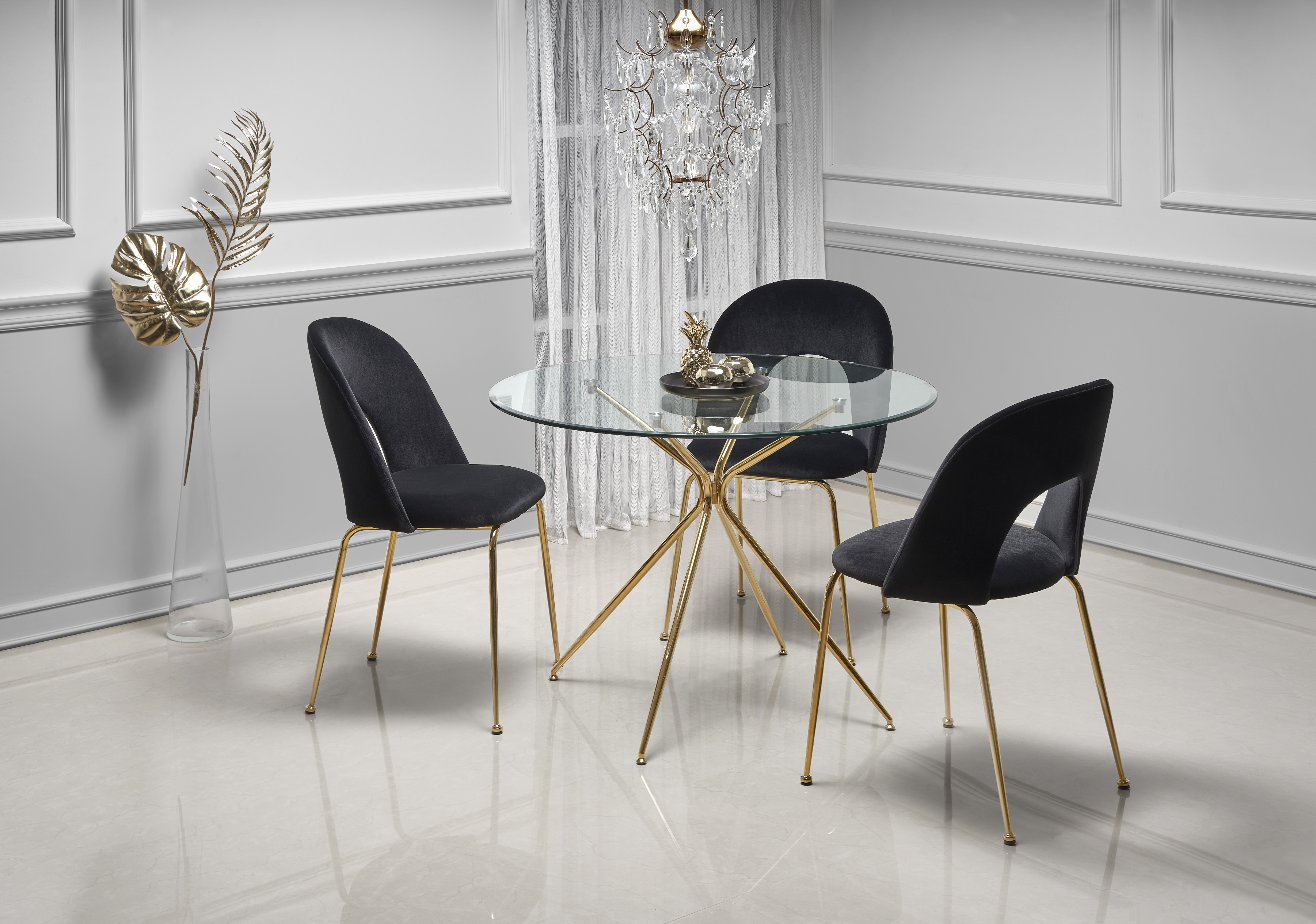 Okrúhly jedálenský stôl Rondo 110 cm - priehľadné sklo / zlatá Stôl rondo - bezfarebná / zlaté