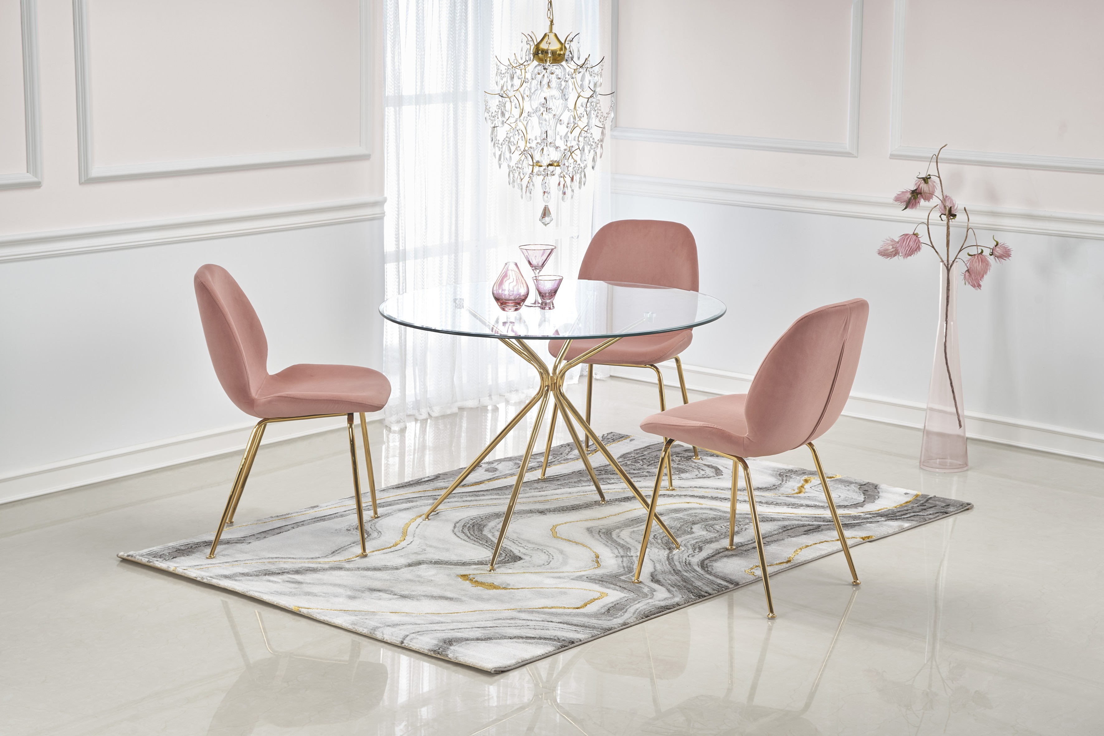 Okrúhly jedálenský stôl Rondo 110 cm - priehľadné sklo / zlatá Stôl rondo - bezfarebná / zlaté