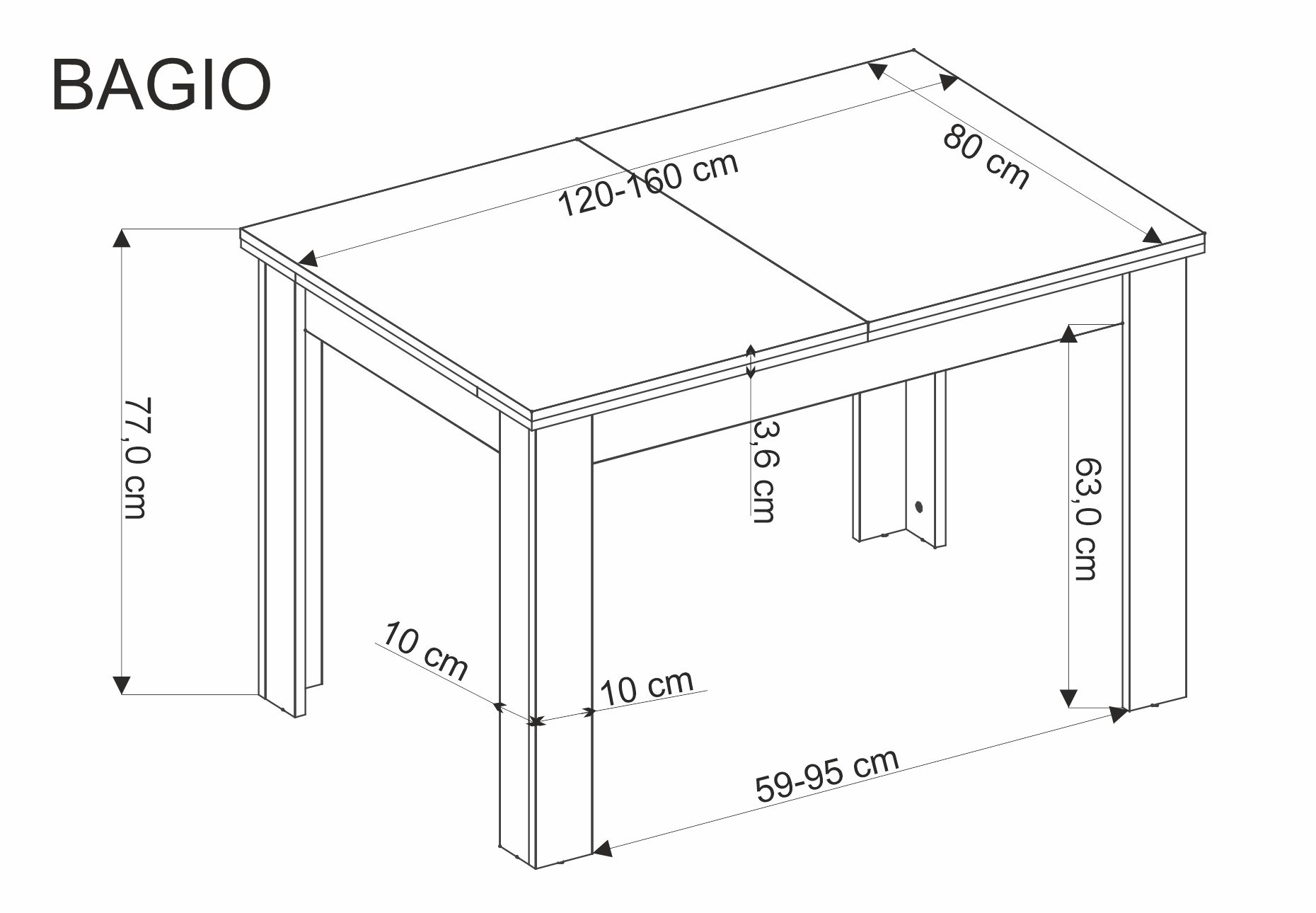 BAGIO masă extensibila 120-160/80 cm stejar artizanal / negru stol rozkladany bagio 120-160x80 cm - stejar artizanal / negru