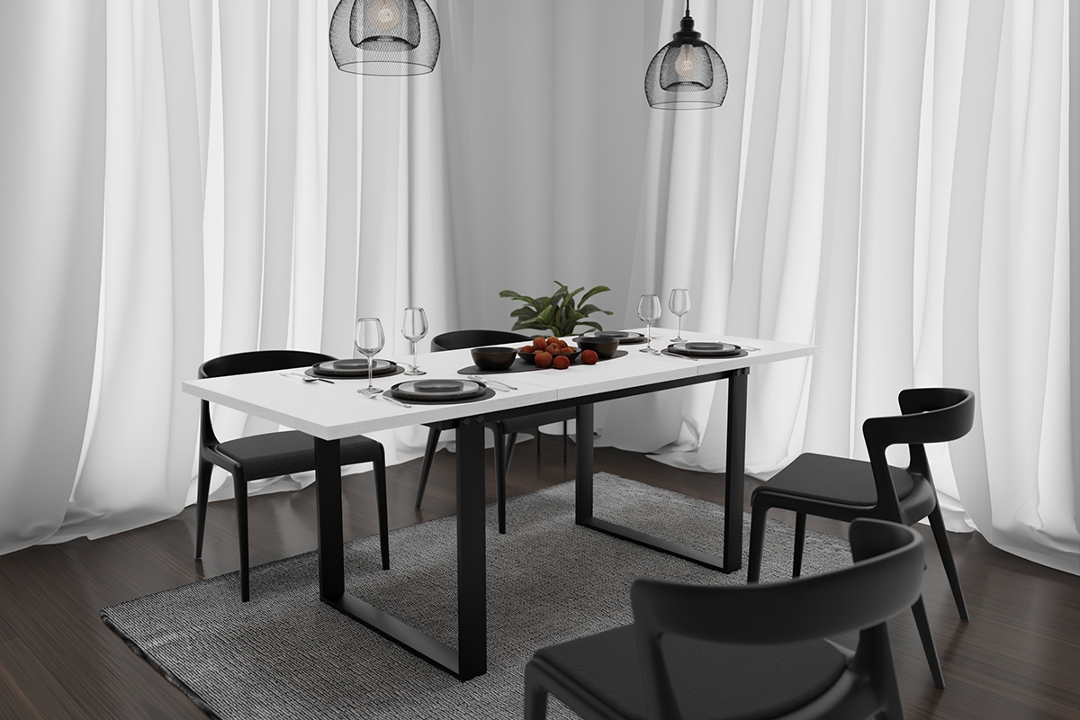 Rozkládací jídelní stůl Temir 140–200x80 cm - arktická bílá stůl s bílou deskou