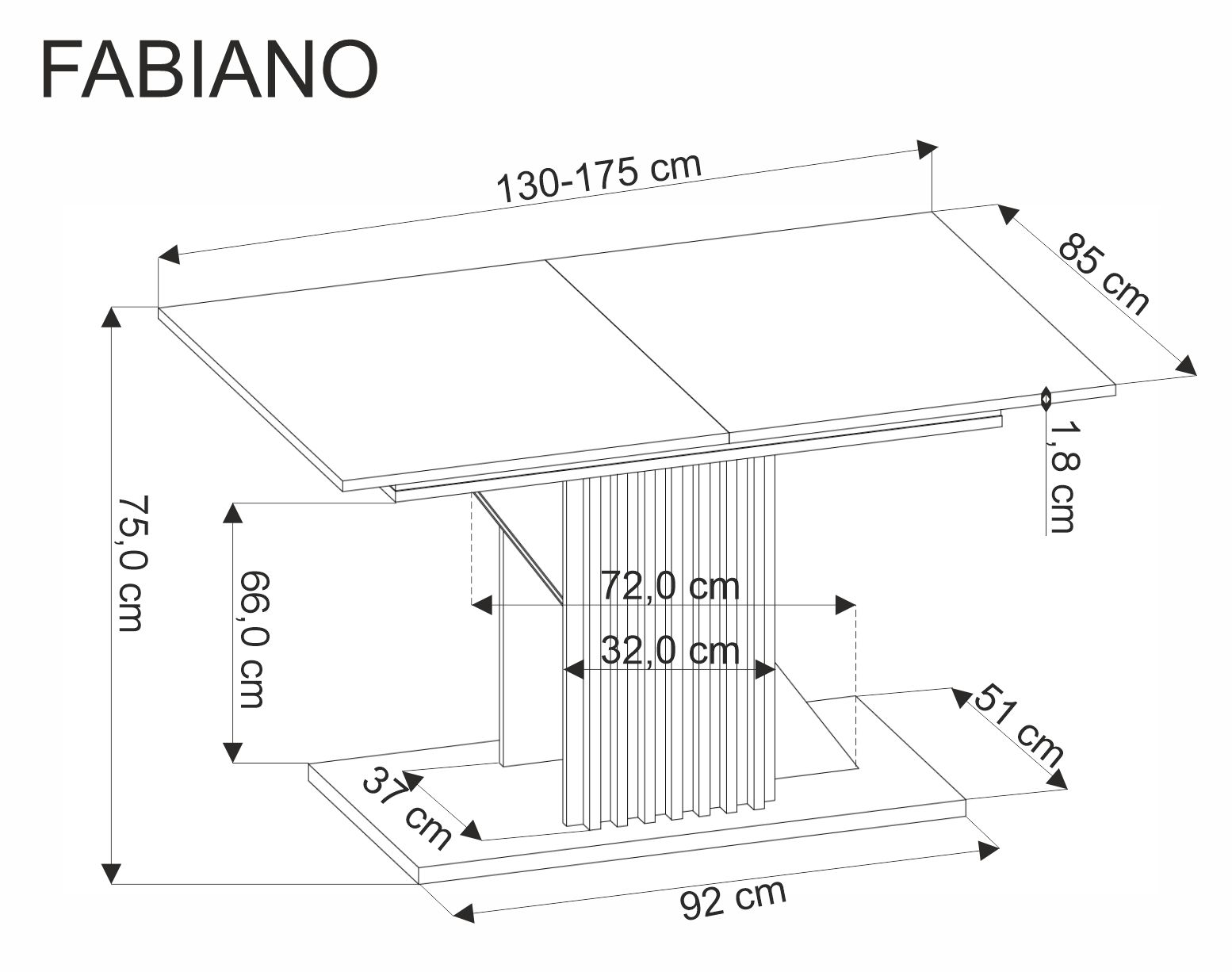 Stůl Fabiano 135-175x85 cm - dub wotan / černá Stůl rozkladany fabiano 135-175x85 cm - dub wotan / černá