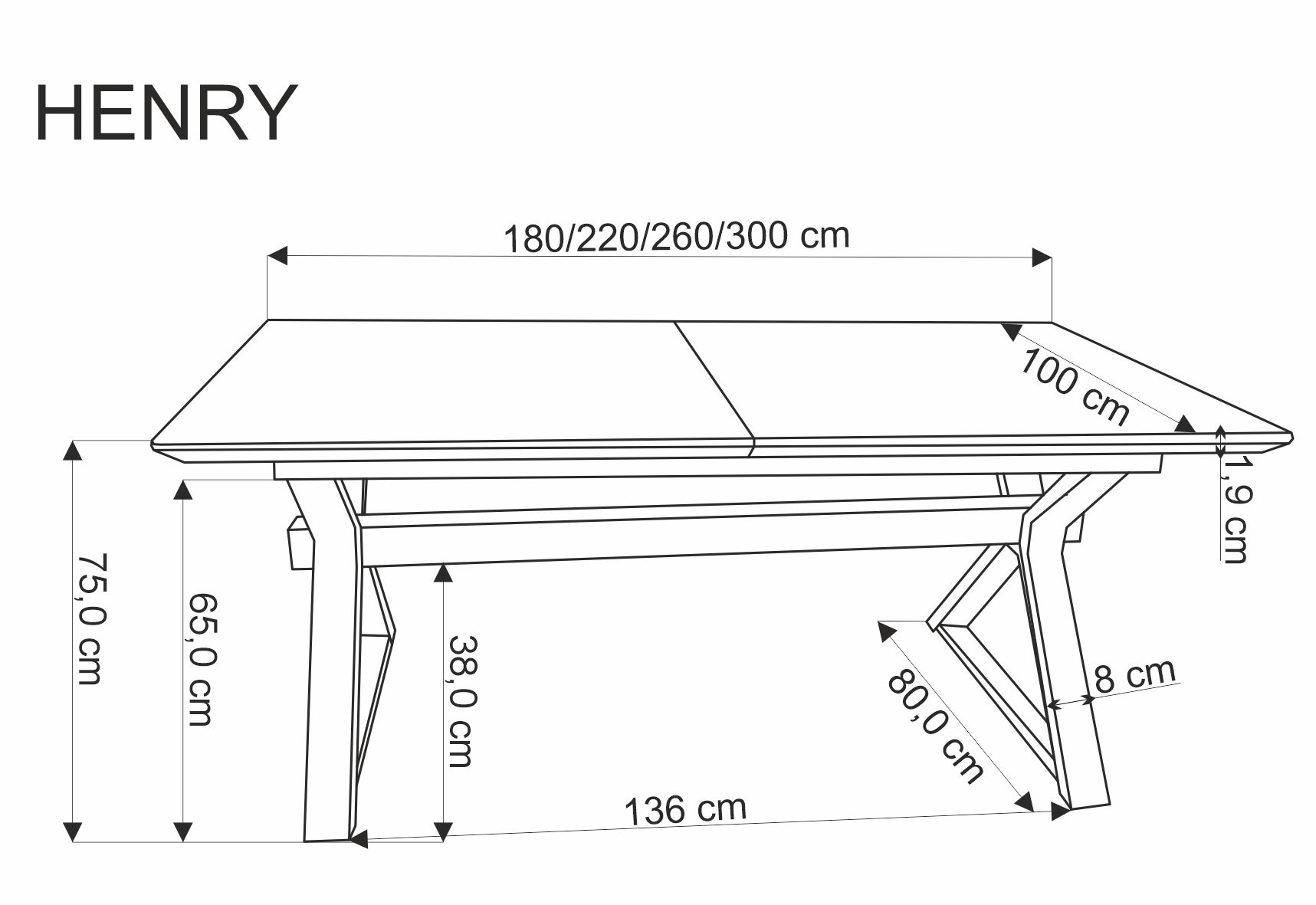 Rozkládací stůl Henry 180-300x100 cm - přírodní / černé nohy Stůl rozkladany henry 180-300x100 cm - přírodní / černá Nohy