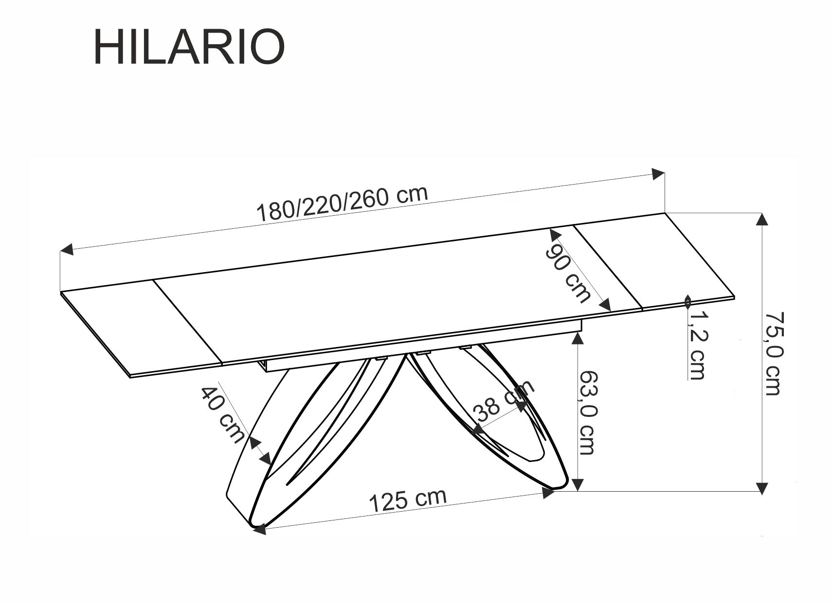 Rozkládací stůl Hilario 180-260x90 cm - bílý mramor / černé nohy Stůl rozkladany hilario 180-260x90 cm - bílá mramor / černá Nohy