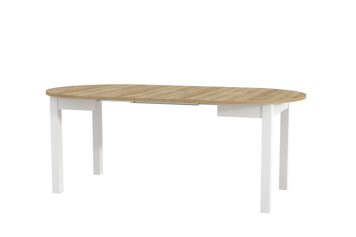 Rozkládací jídelní stůl Indus 02 105-240x105 cm - dub riviera / bílý mat Stůl rozkládací Indus 02 - 105-240x105 cm - dub riviera/bílý mat