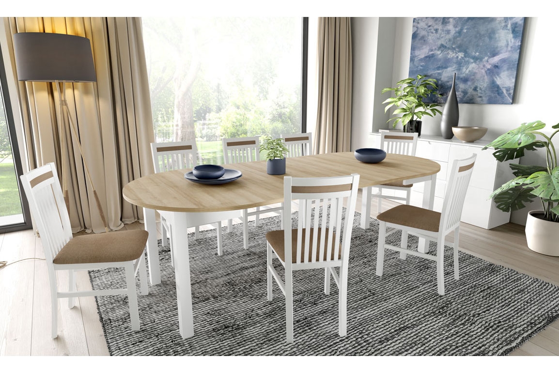 Rozkládací jídelní stůl Indus 02 105-240x105 cm - dub riviera / bílý mat Stůl rozkládací Indus 02 - 105-240x105 cm - dub riviera/bílý mat