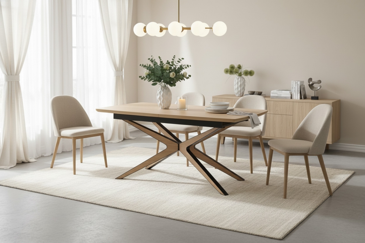 Rozkládací stůl Lenvaro 160-220x90 cm - světle hnědý / černý Stůl rozkladany Lenvaro 160-220x90 cm - světle hnědá / černá