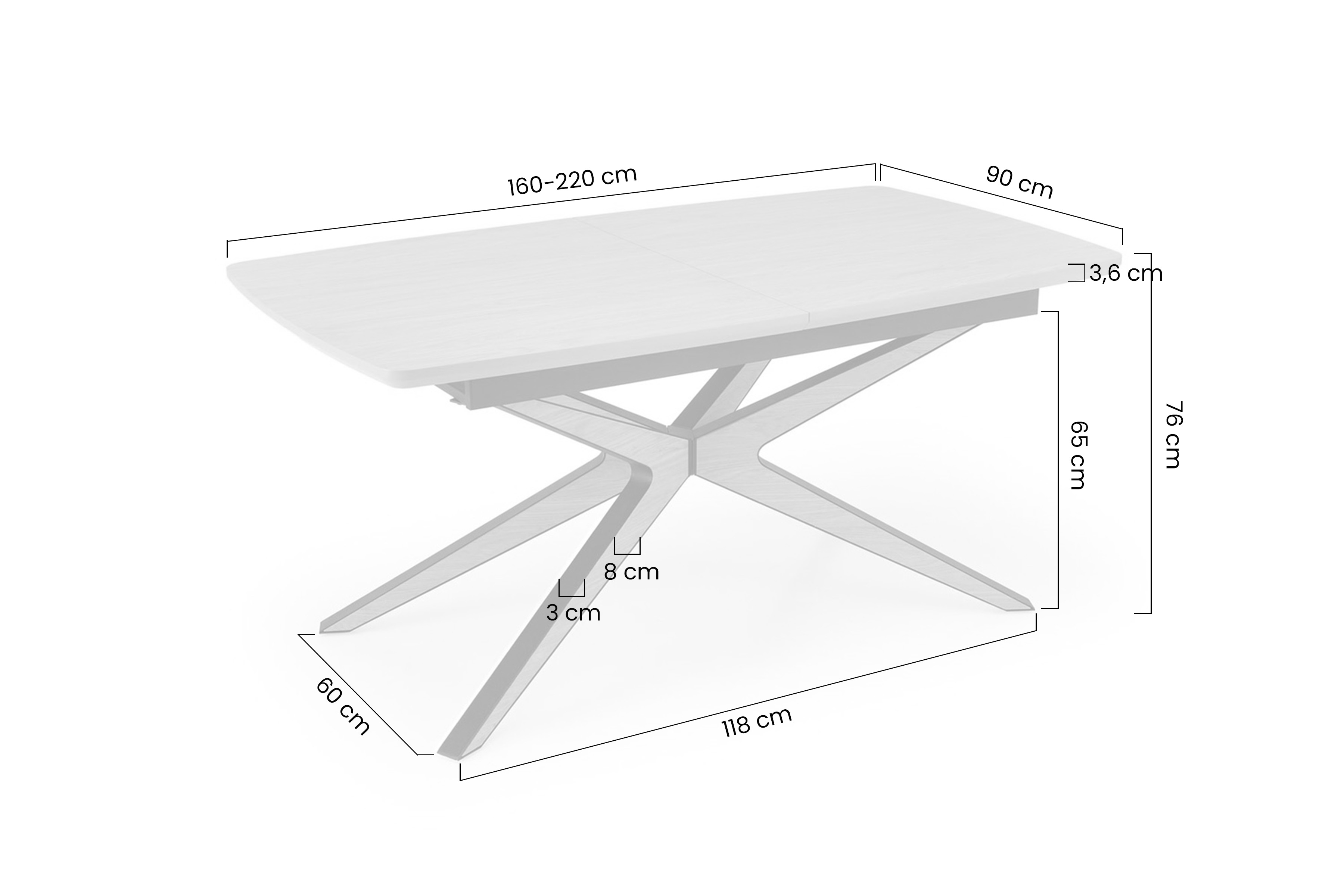 Rozkládací stůl Lenvaro 160-220x90 cm - světle hnědý / černý Stůl rozkladany Lenvaro 160-220x90 cm - světle hnědá / černá