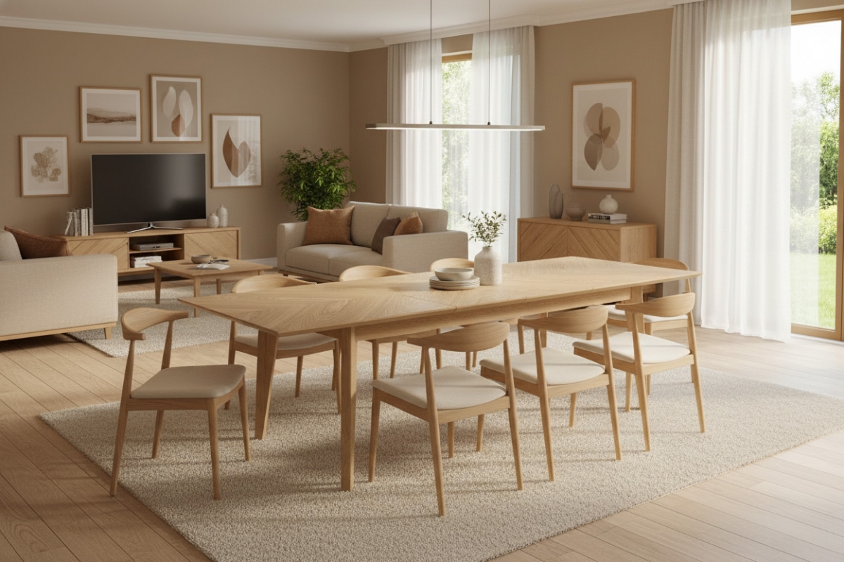 Rozkládací jídelní stůl Liroden 160-240x90 cm dřevěný - přírodní dub Stůl rozkladany Liroden 160-240x90 cm dřevo - dub přírodní