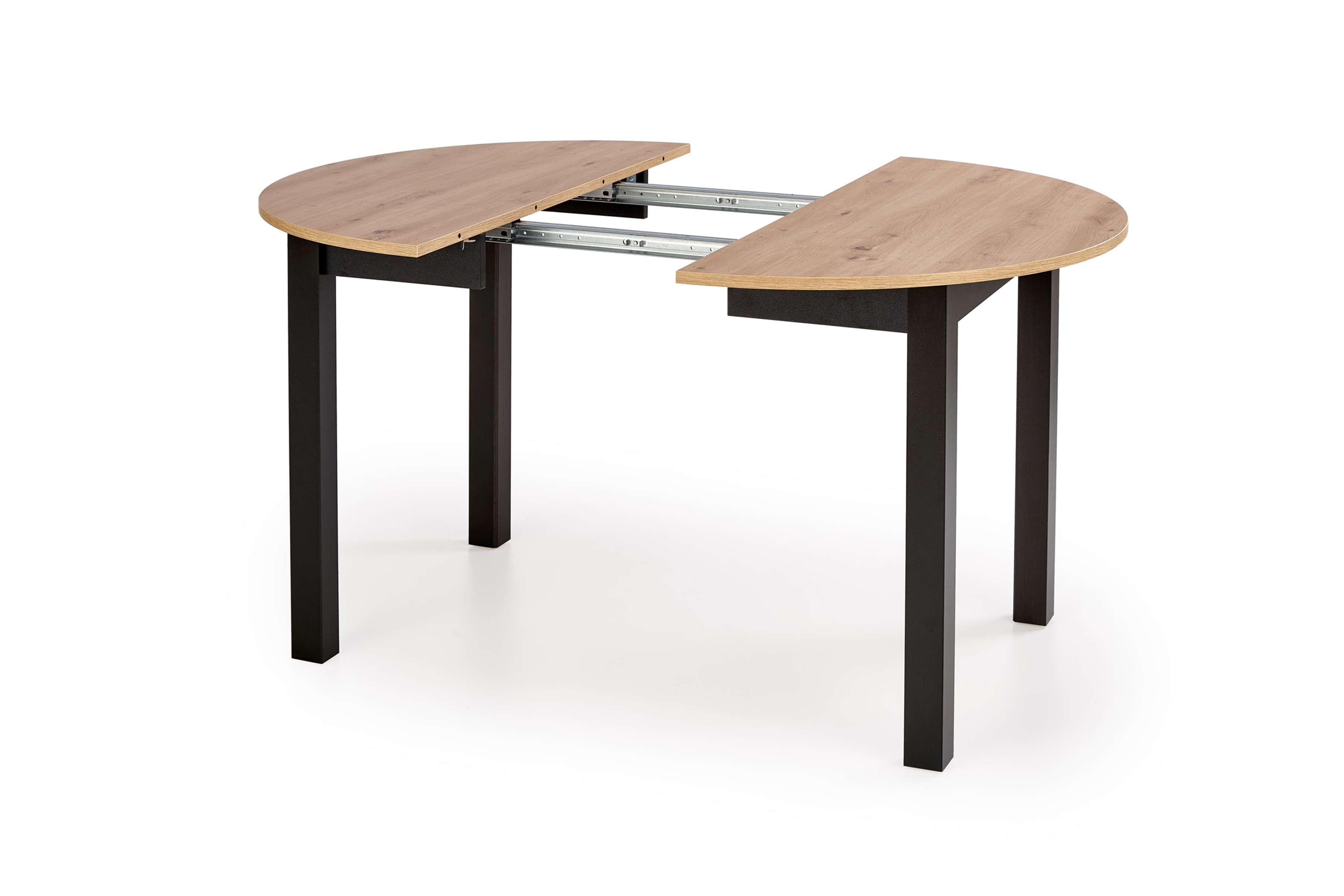 Rozkladací jedálenský stôl Neryt 102-142x102 cm - dub artisan / čierna Stôl rozkladany Neryt 102-142x102 cm okrúhly- Dub artisan / Čierny