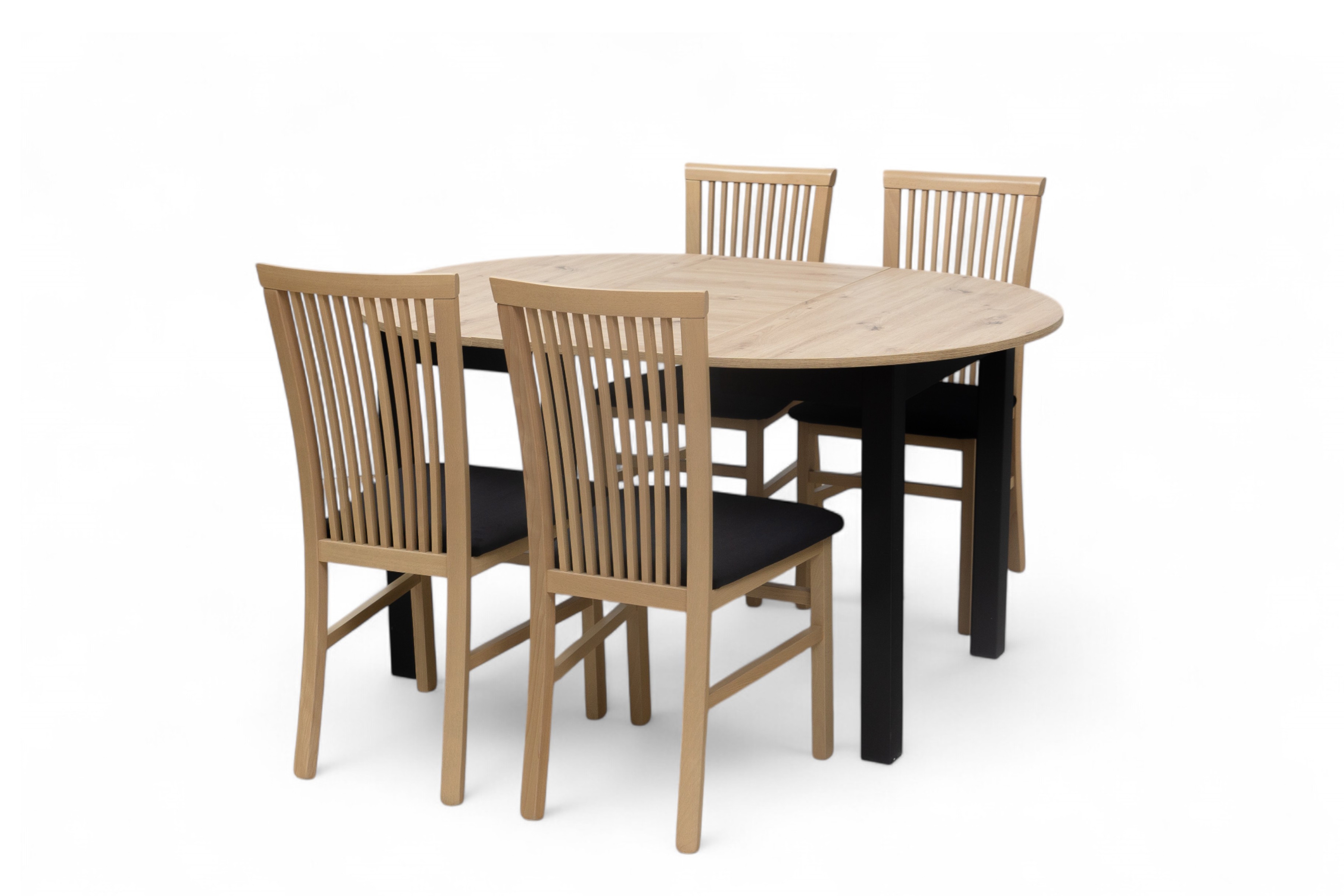 Rozkladací jedálenský stôl Neryt 102-142x102 cm - dub artisan / čierna Stôl rozkladany Neryt 102-142x102 cm okrúhly- Dub artisan / Čierny