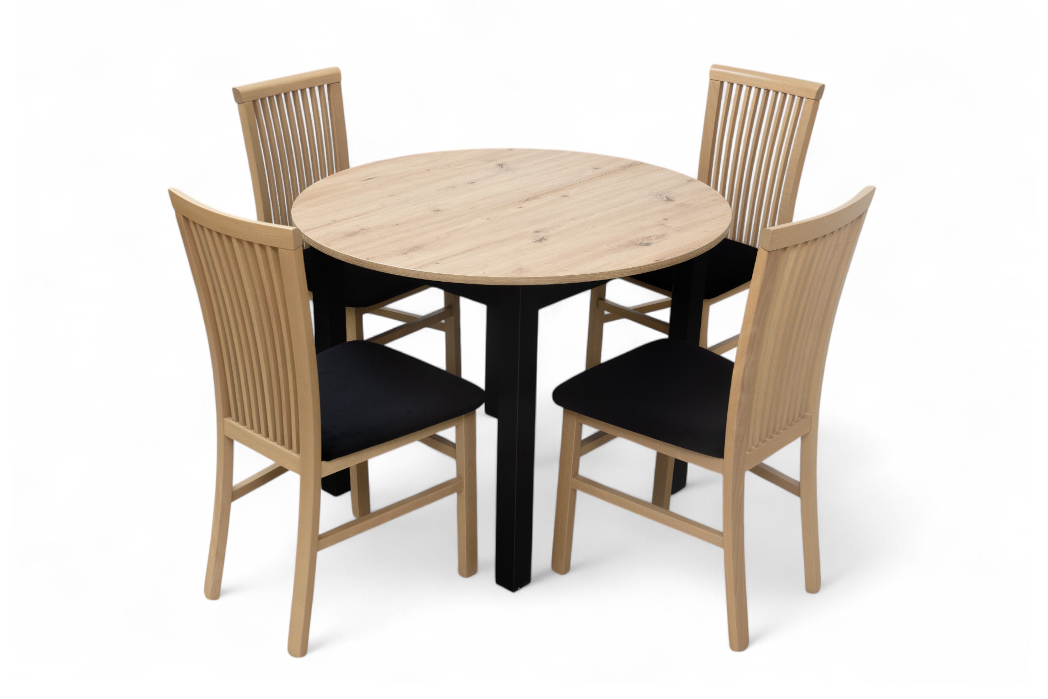 Rozkladací jedálenský stôl Neryt 102-142x102 cm - dub artisan / čierna Stôl rozkladany Neryt 102-142x102 cm okrúhly- Dub artisan / Čierny