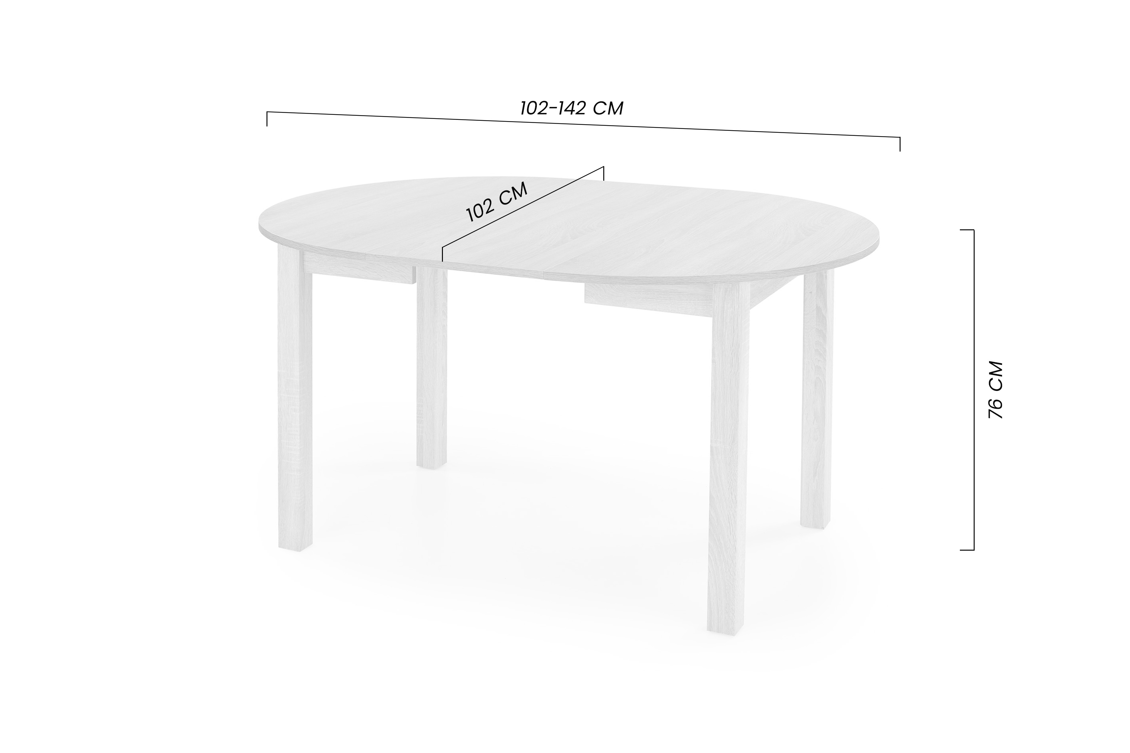 Rozkladací jedálenský stôl Neryt 102-142x102 cm  - dub sonoma Stôl rozkladany Neryt okrúhly102-142x102 cm - Dub sonoma