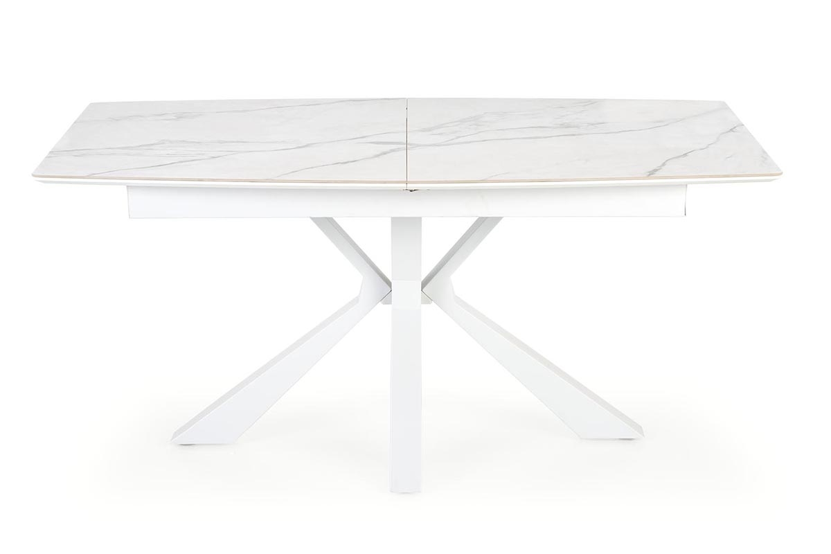 Jedálenská zostava Estavio Nolvari 4+1 – biely mramor / krémové buklé Stôl rozkladany Nolvari z czterema tapicerowanymi krzeslami Estavio - Biely mramor / boucle Krémový 