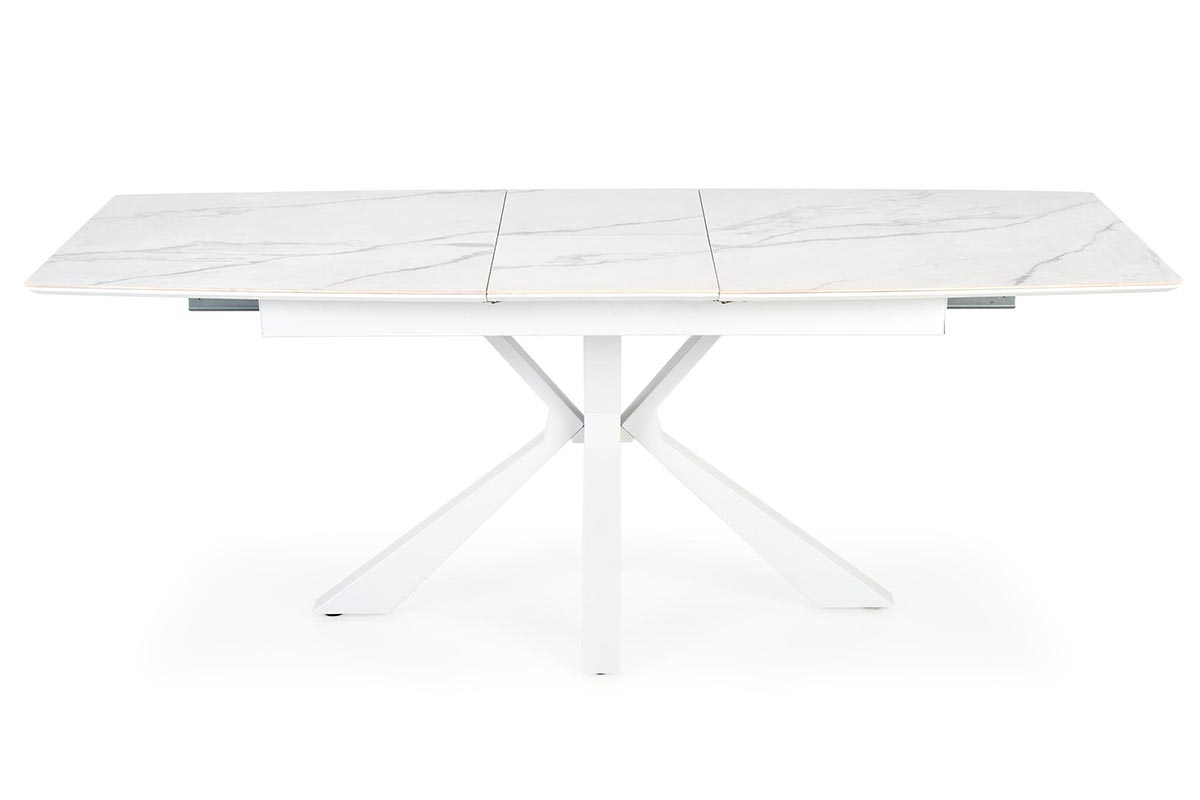 Jedálenská zostava Estavio Nolvari 4+1 – biely mramor / krémové buklé Stôl rozkladany Nolvari z czterema tapicerowanymi krzeslami Estavio - Biely mramor / boucle Krémový 