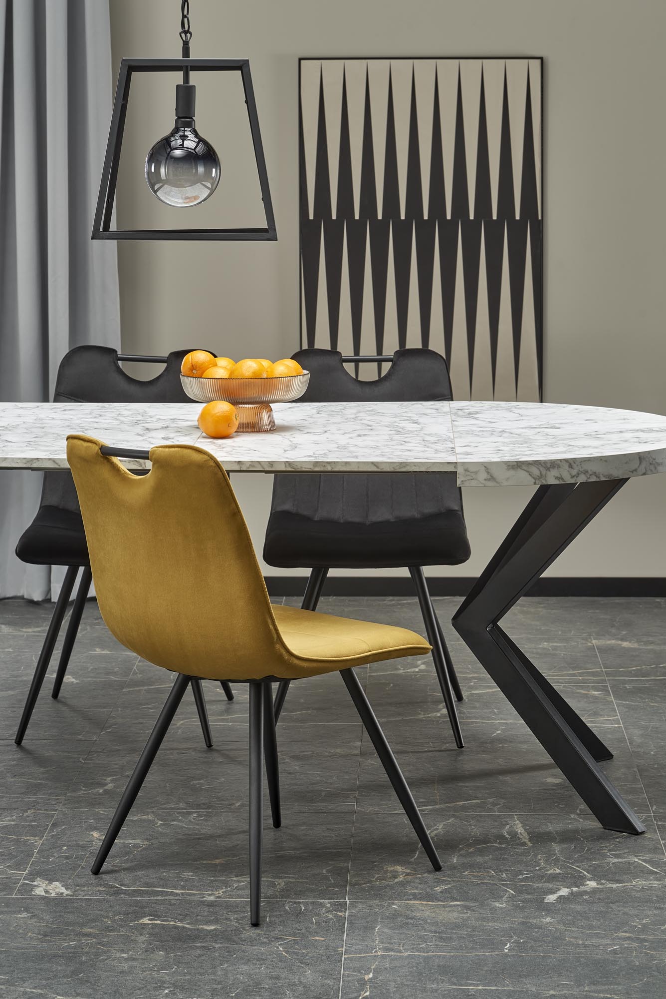 PERONI összecsukható asztal - fehér márvány - fekete (2p=1db) stůl rozkladany peroni - Bílý mramor / Fekete