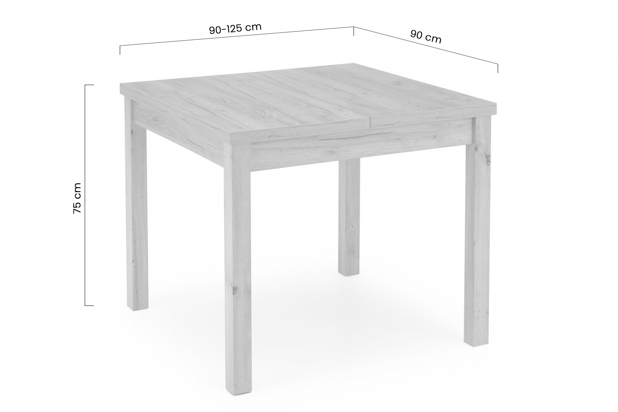 Rozkládací jídelní stůl Tiago Kwadrat 90-125x90 cm - dub craft / černá podnož Stůl rozkladany Tiago Čtverec 90-125x90 cm - dub craft / černá