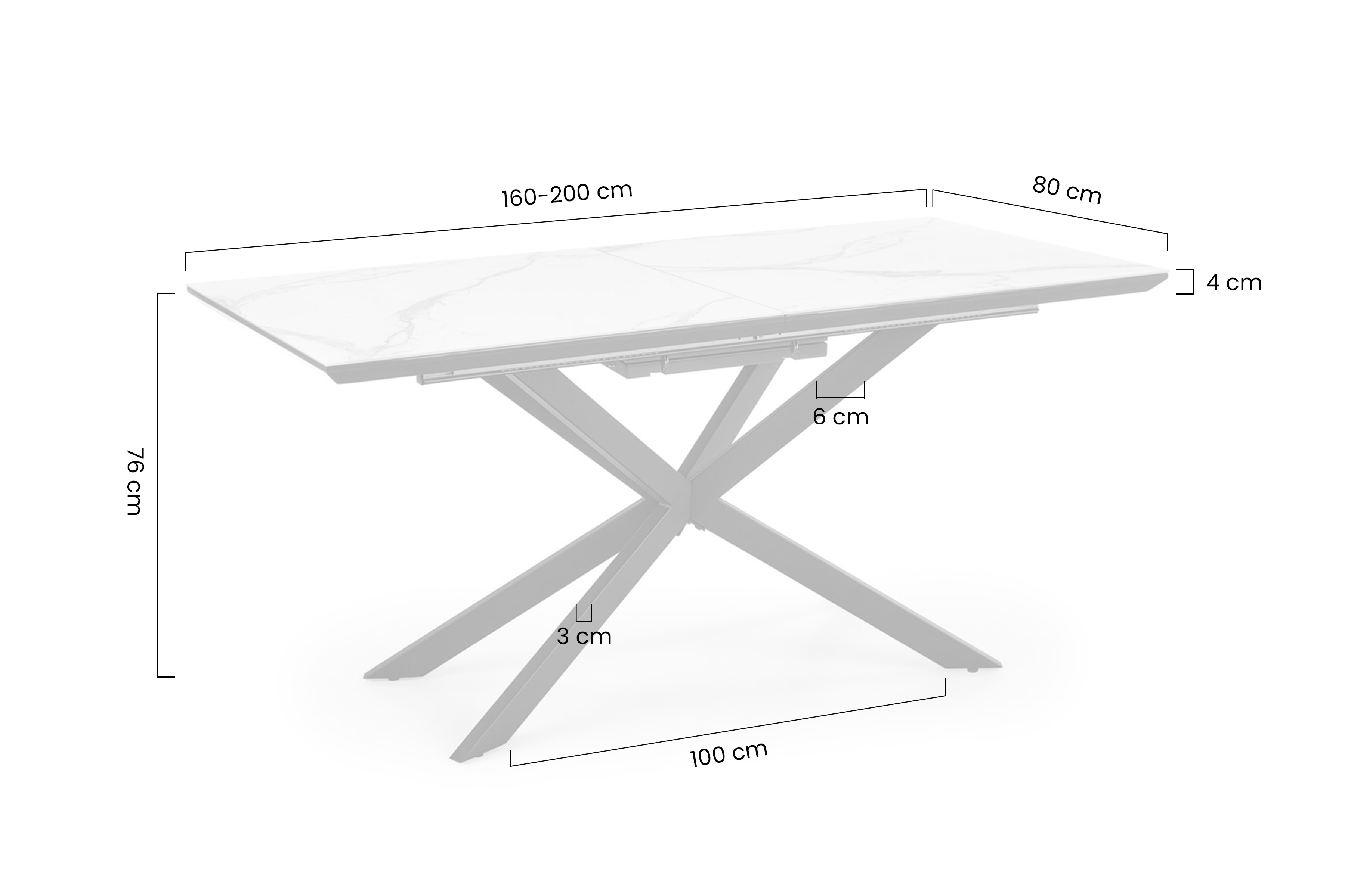 Rozkládací stůl Valemio 160-200x90 cm - bílý mramor / černá Stůl rozkladany Valemio 160-200x90 cm - bílá mramor / černá