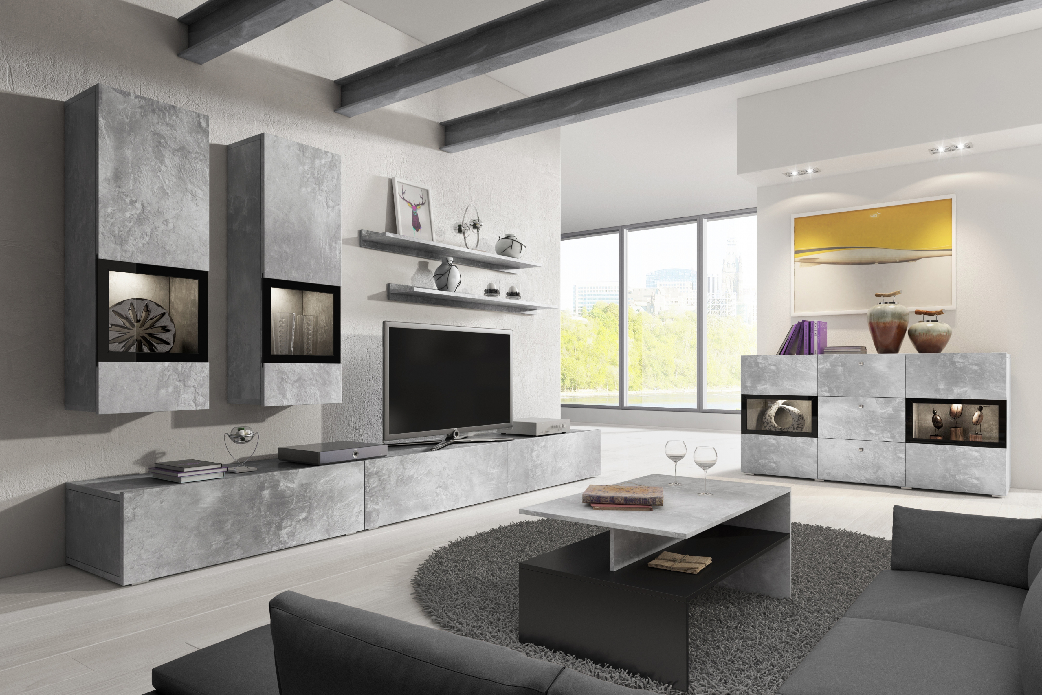 Stolík kawowy Baros 99 - 100x60 cm - svetlý beton / Čierny Konferenčný stolík Baros 99 - 100 cm - svetlý beton / Čierny