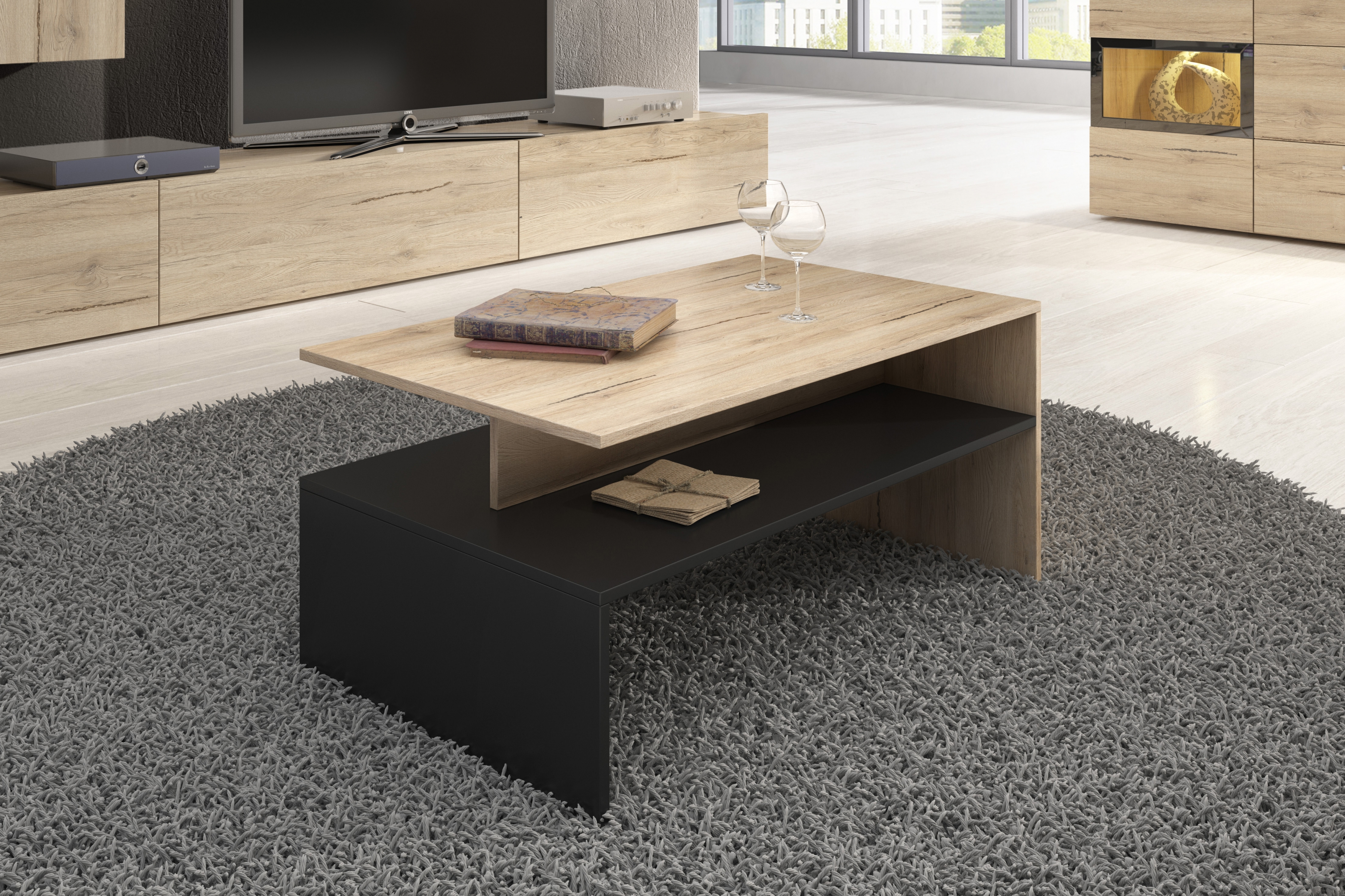 Stolík kawowy Baros 99 - 100x60 cm - san remo svetlý / Čierny Konferenčný stolík Baros 99 - 100 cm - san remo svetlý / Čierny