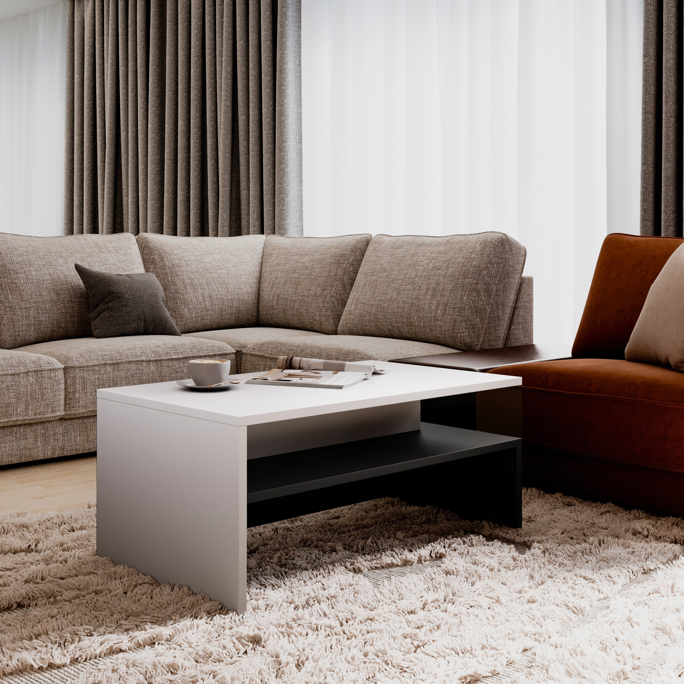 Konferenční stolek Baros 100x60 cm - bílá / černá stolek kawowy Baros 99 - 100x60 cm - bílá / černá