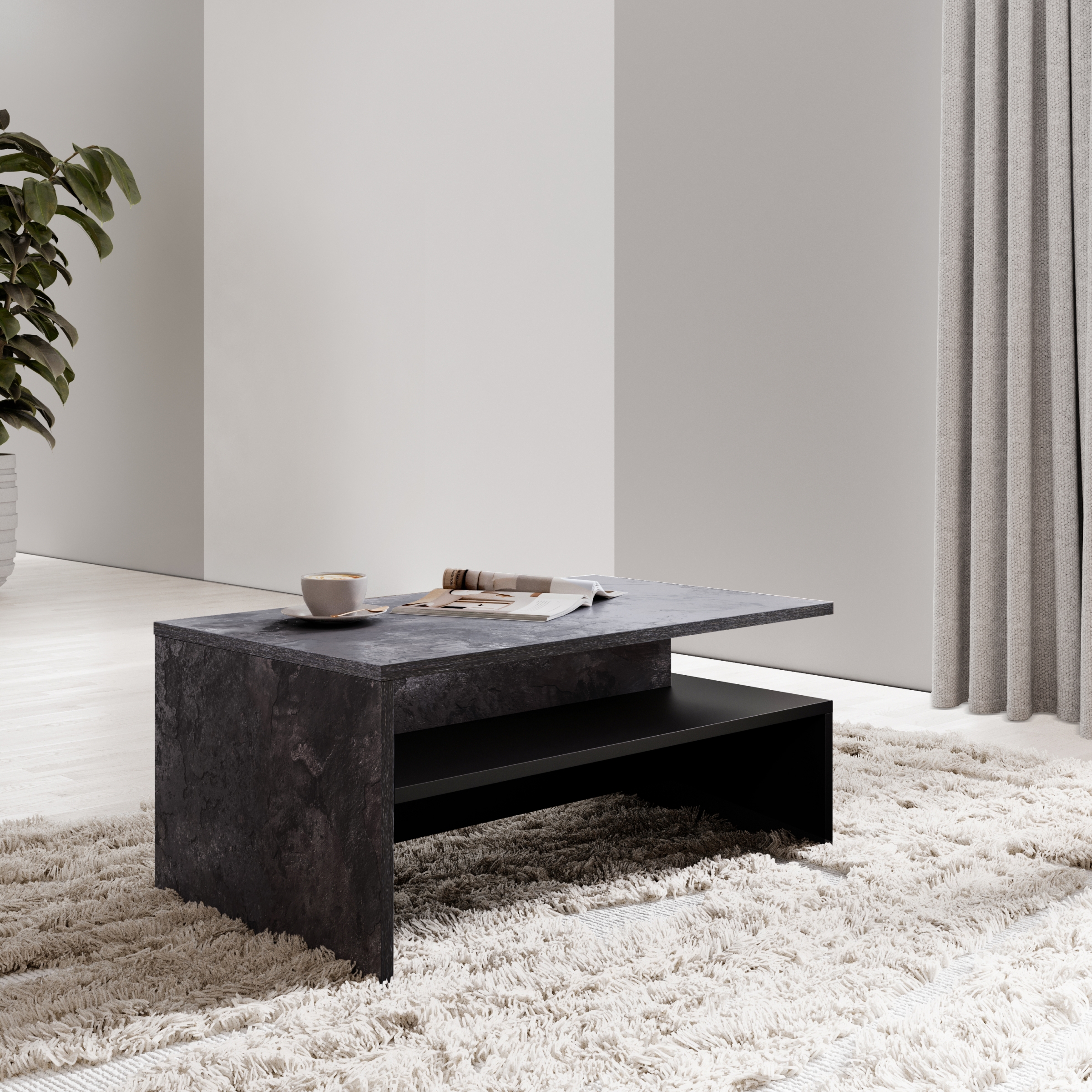 Stolík kawowy Baros 99 - 100x60 cm - tmavý beton / schiefer / Čierny Stolík kawowy Baros 99 - 100x60 cm - tmavý beton / schiefer / Čierny