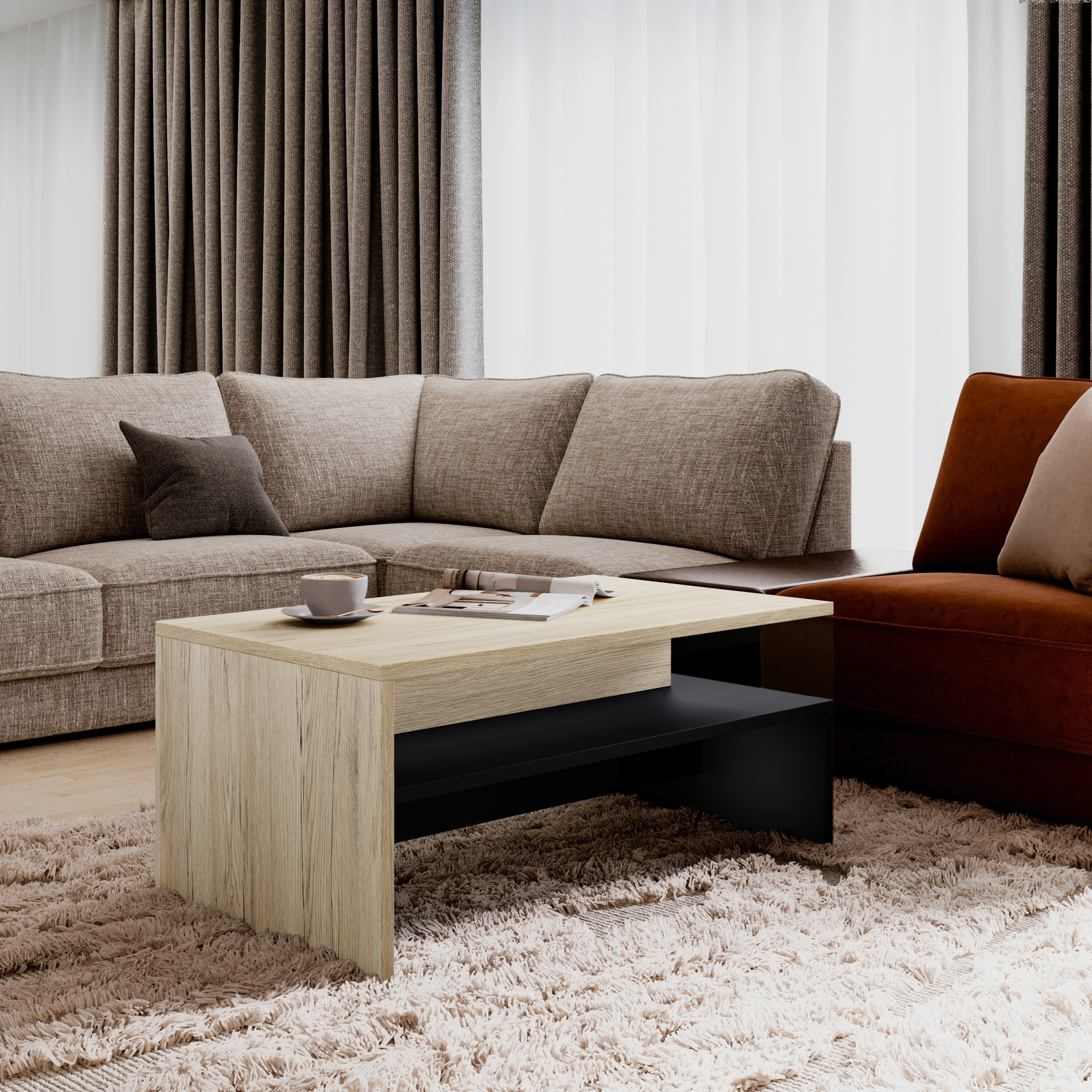 Stolík kawowy Baros 99 - 100x60 cm - san remo svetlý / Čierny Stolík kawowy Baros 99 - 100x60 cm - san remo svetlý / Čierny