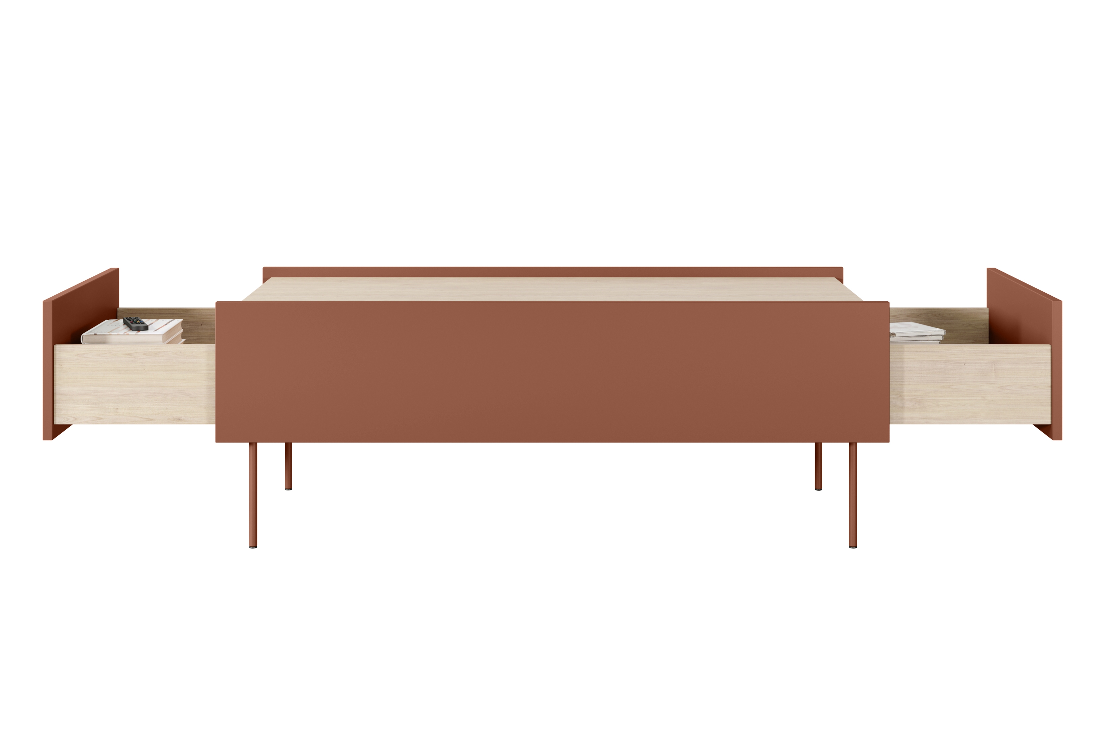 Konferenčný stolík Desin 120x60 cm - ceramic red / dub nagano Konferenčný stolík Desin 120 cm so zásuvkami i metalowymi nogami - ceramic red / Dub nagano