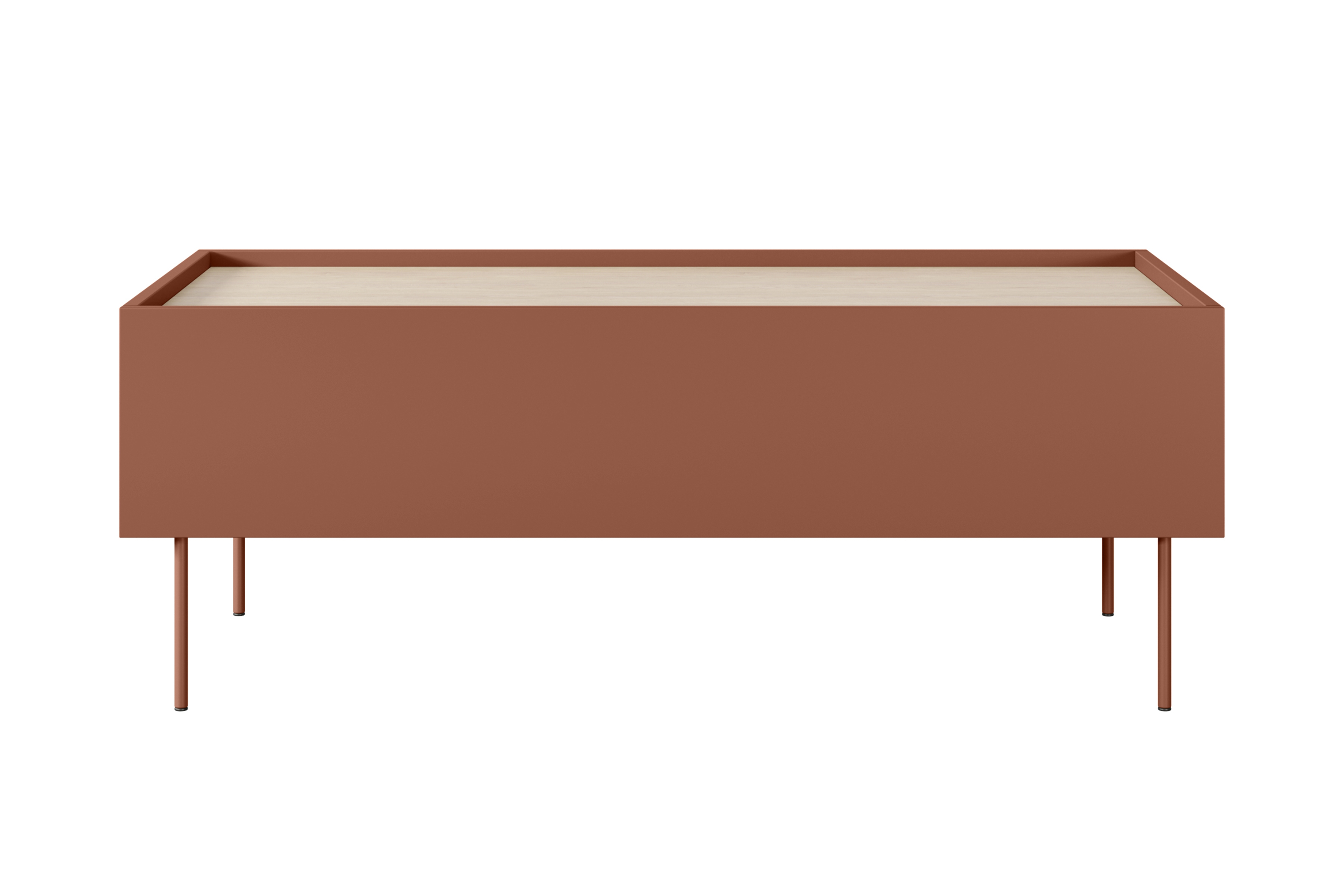 Konferenčný stolík Desin 120x60 cm - ceramic red / dub nagano Konferenčný stolík Desin 120 cm so zásuvkami i metalowymi nogami - ceramic red / Dub nagano