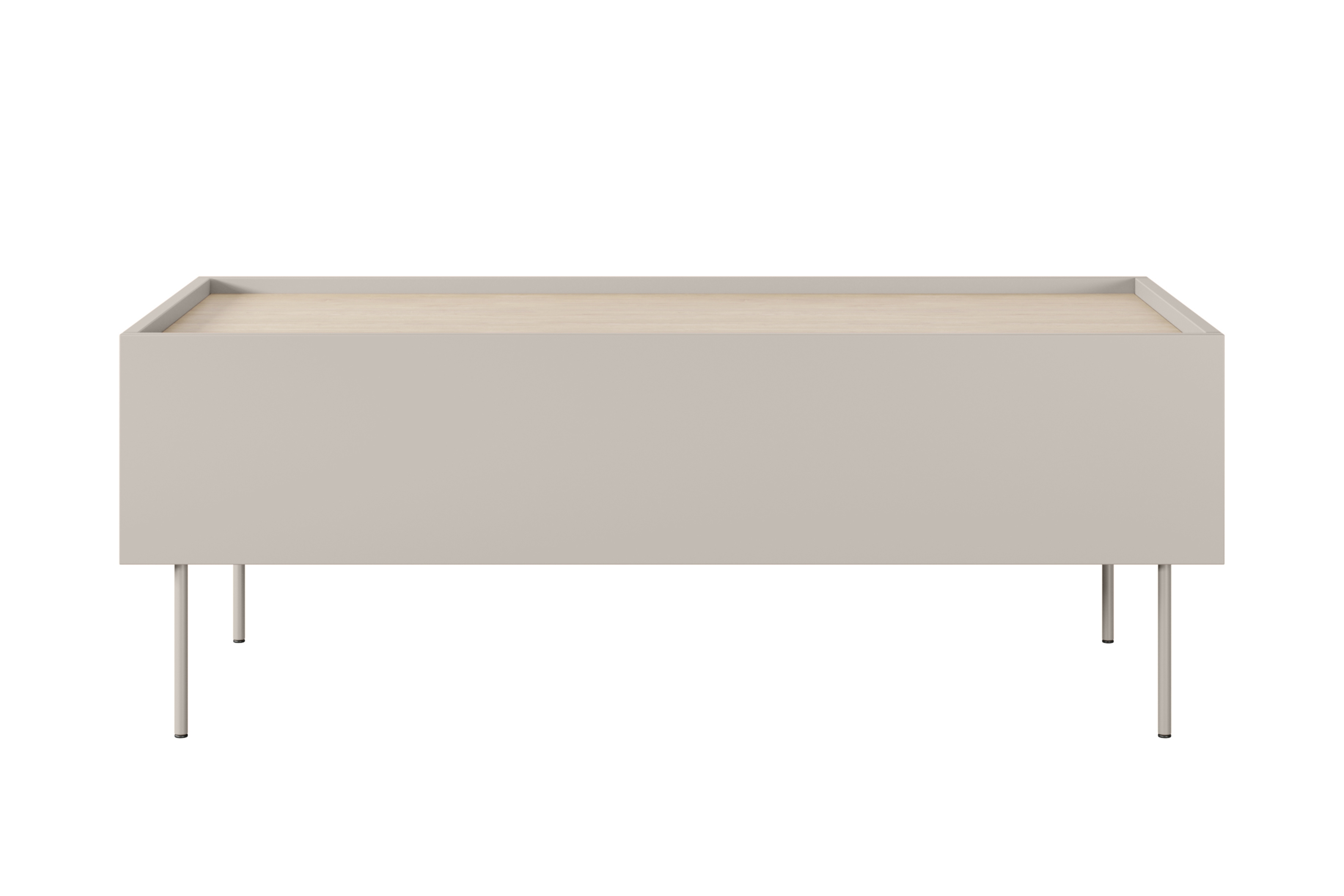 Konferenčný stolík Desin 120 cm - kašmírová / dub nagano Konferenčný stolík Desin 120 cm so zásuvkami i metalowymi nogami - kašmír / Dub nagano