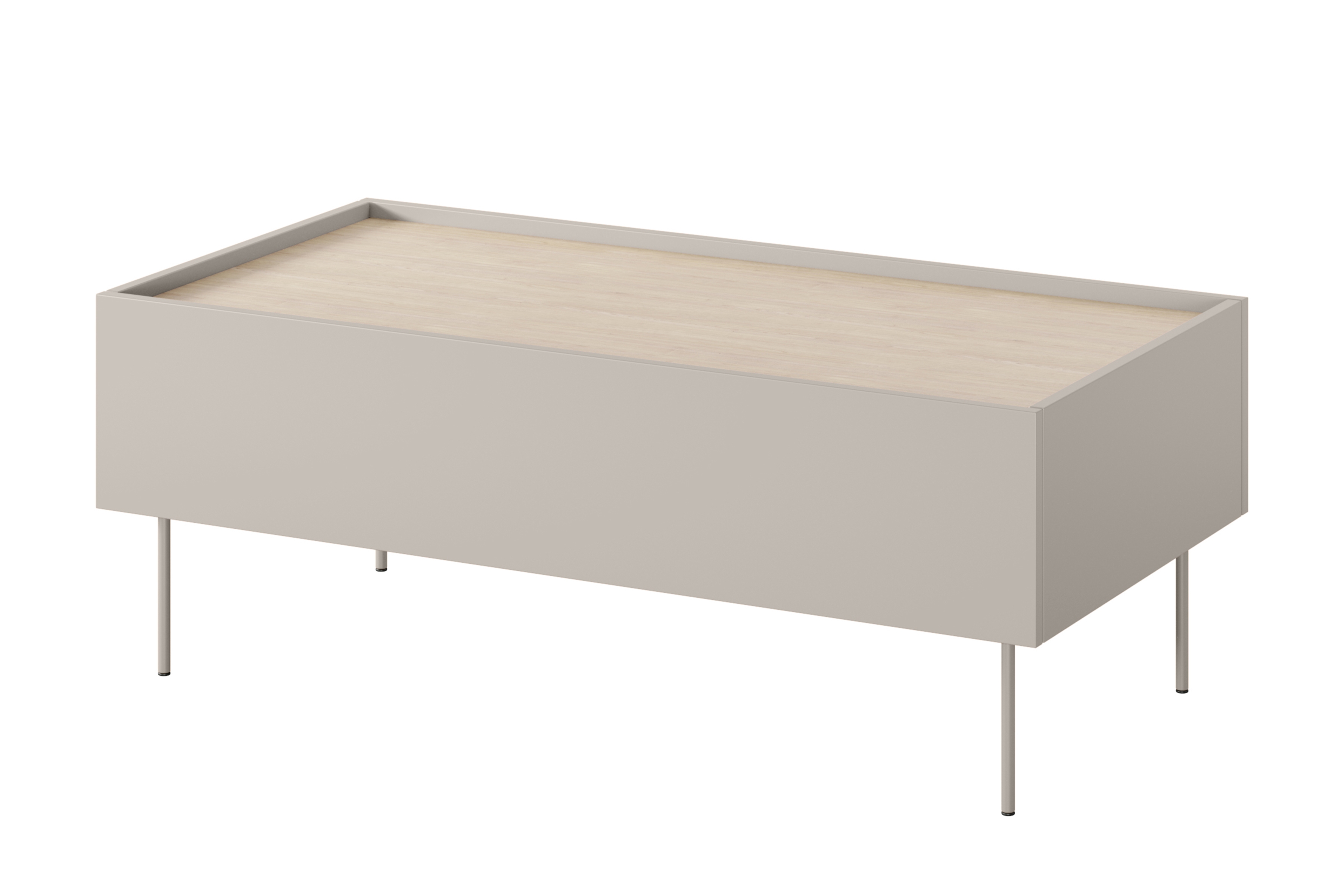 Konferenčný stolík Desin 120 cm - kašmírová / dub nagano Konferenčný stolík Desin 120 cm so zásuvkami i metalowymi nogami - kašmír / Dub nagano