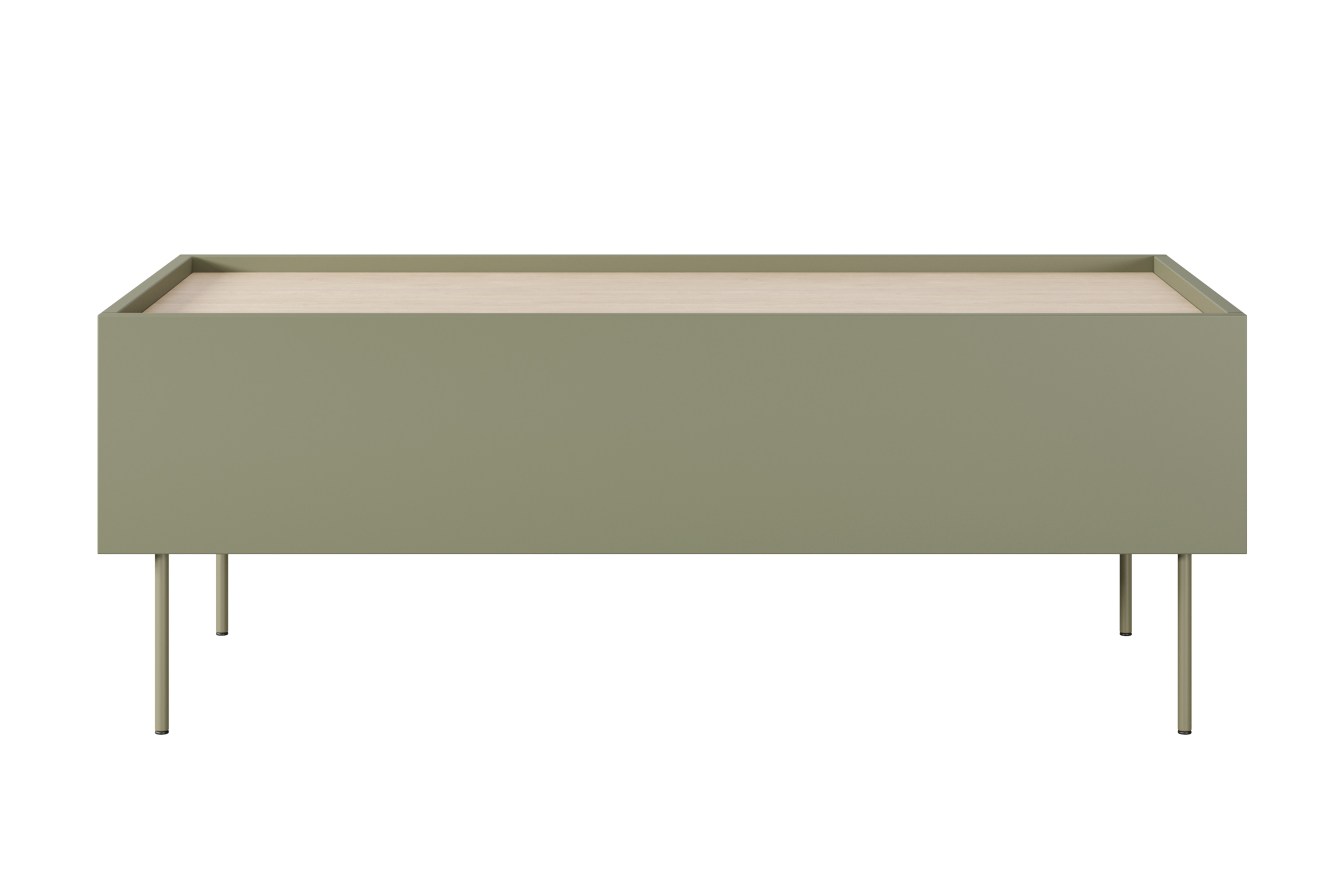 Konferenčný stolík Desin 120x60 cm - olivová / dub nagano Konferenčný stolík Desin 120 cm so zásuvkami i metalowymi nogami - Oliva / Dub nagano