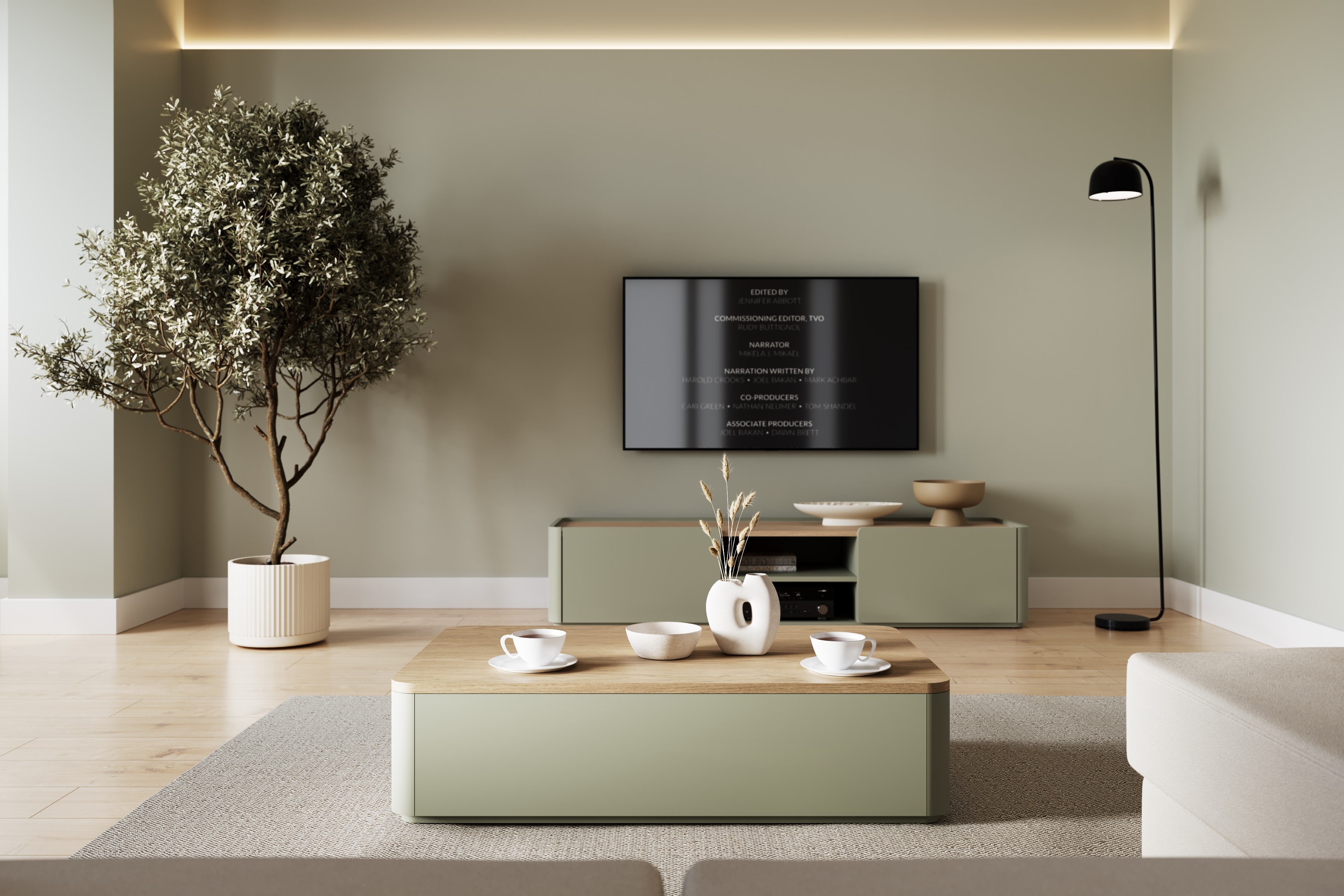 Stolík kawowy Elivo 100 cm so zásuvkami - eukaliptus / Dub baltic dune Stolík kawowy Elivo 100 cm so zásuvkami - eukaliptus / Dub baltic dune