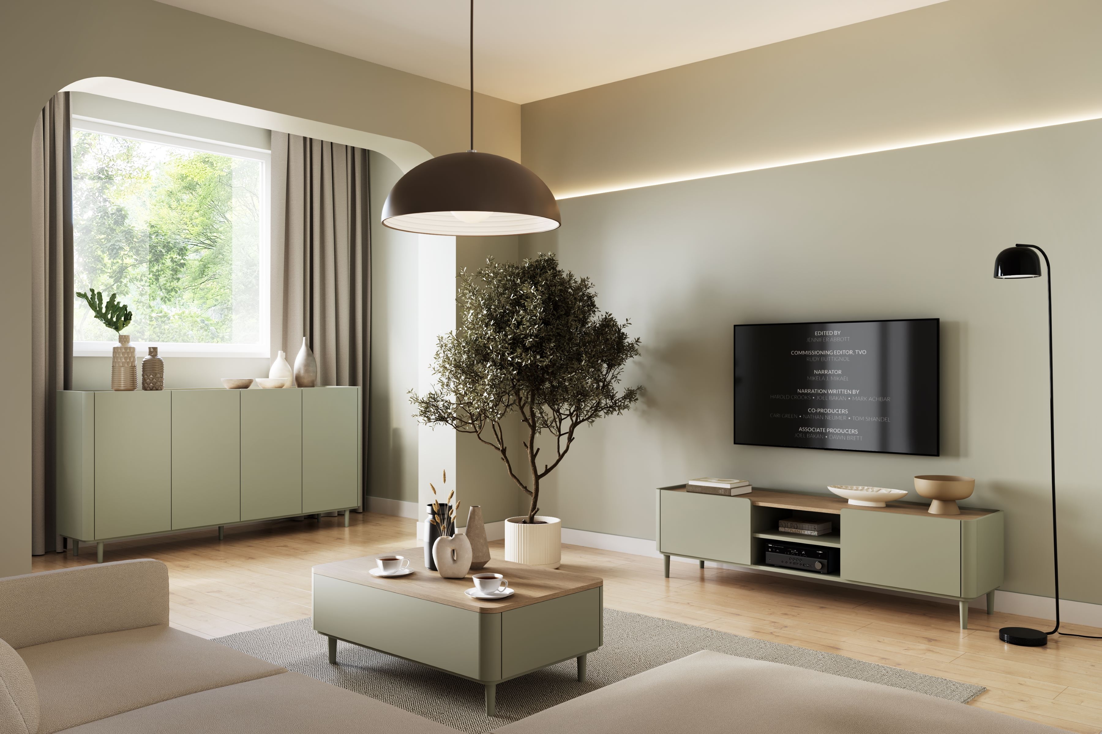 Konferenčný stolík Elivo 100 cm na nožičkách - eukalyptus / dub baltic dune Stolík kawowy Elivo 100 cm so zásuvkami na nôžkach - eukaliptus / Dub baltic dune