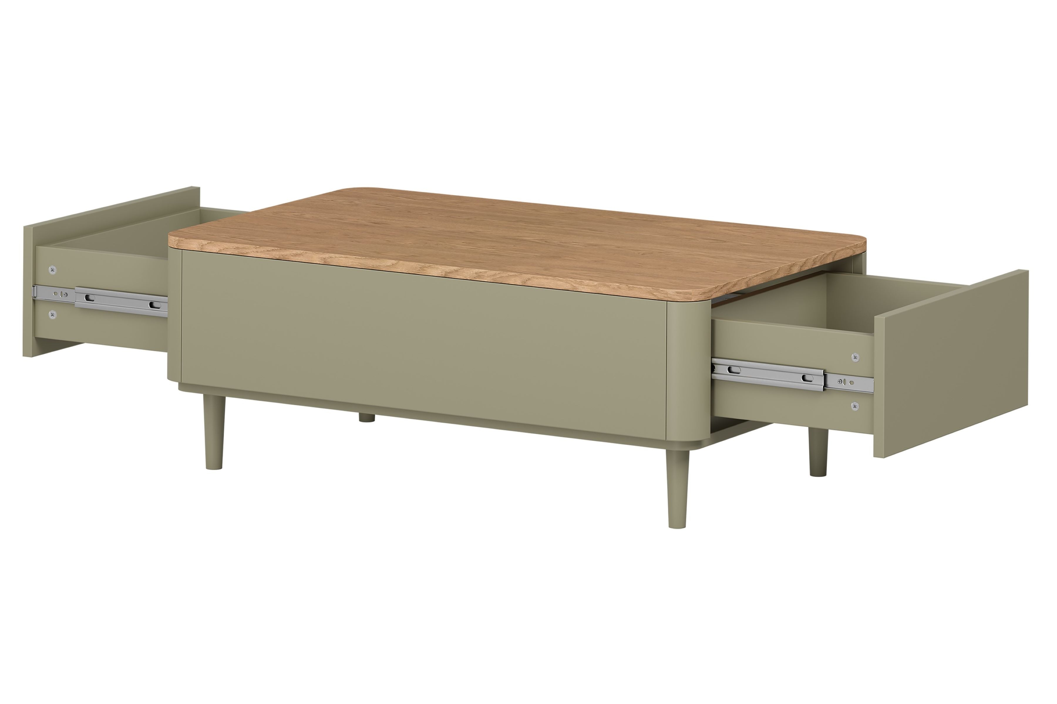 Konferenčný stolík Elivo 100 cm na nožičkách - eukalyptus / dub baltic dune Stolík kawowy Elivo 100 cm so zásuvkami na nôžkach - eukaliptus / Dub baltic dune