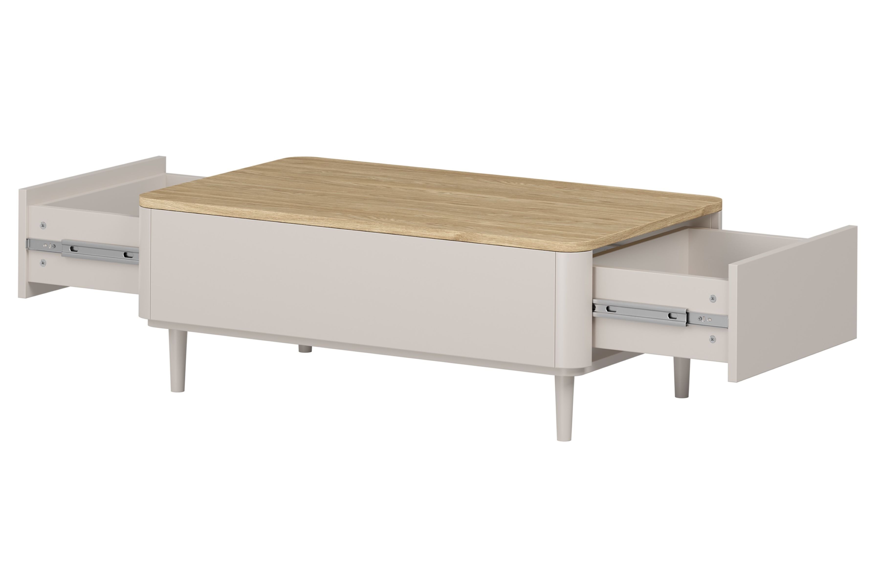Konferenčný stolík Elivo 100 cm so zásuvkami na nožičkách - kašmír / olejovaný dub Stolík kawowy Elivo 100 cm so zásuvkami na nôžkach - kašmír / Dub olejowany