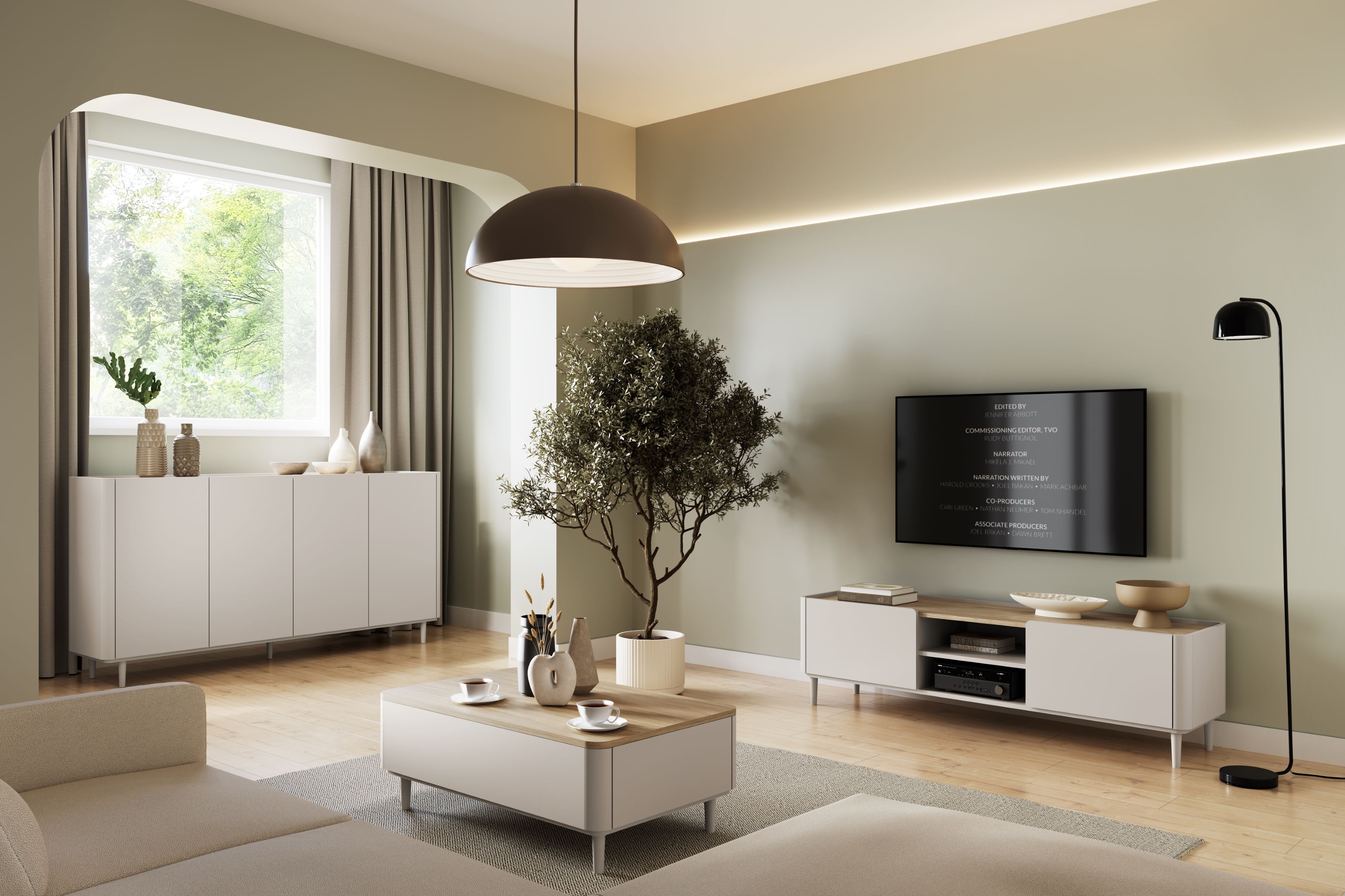 Konferenčný stolík Elivo 100 cm so zásuvkami na nožičkách - kašmír / olejovaný dub Stolík kawowy Elivo 100 cm so zásuvkami na nôžkach - kašmír / Dub olejowany