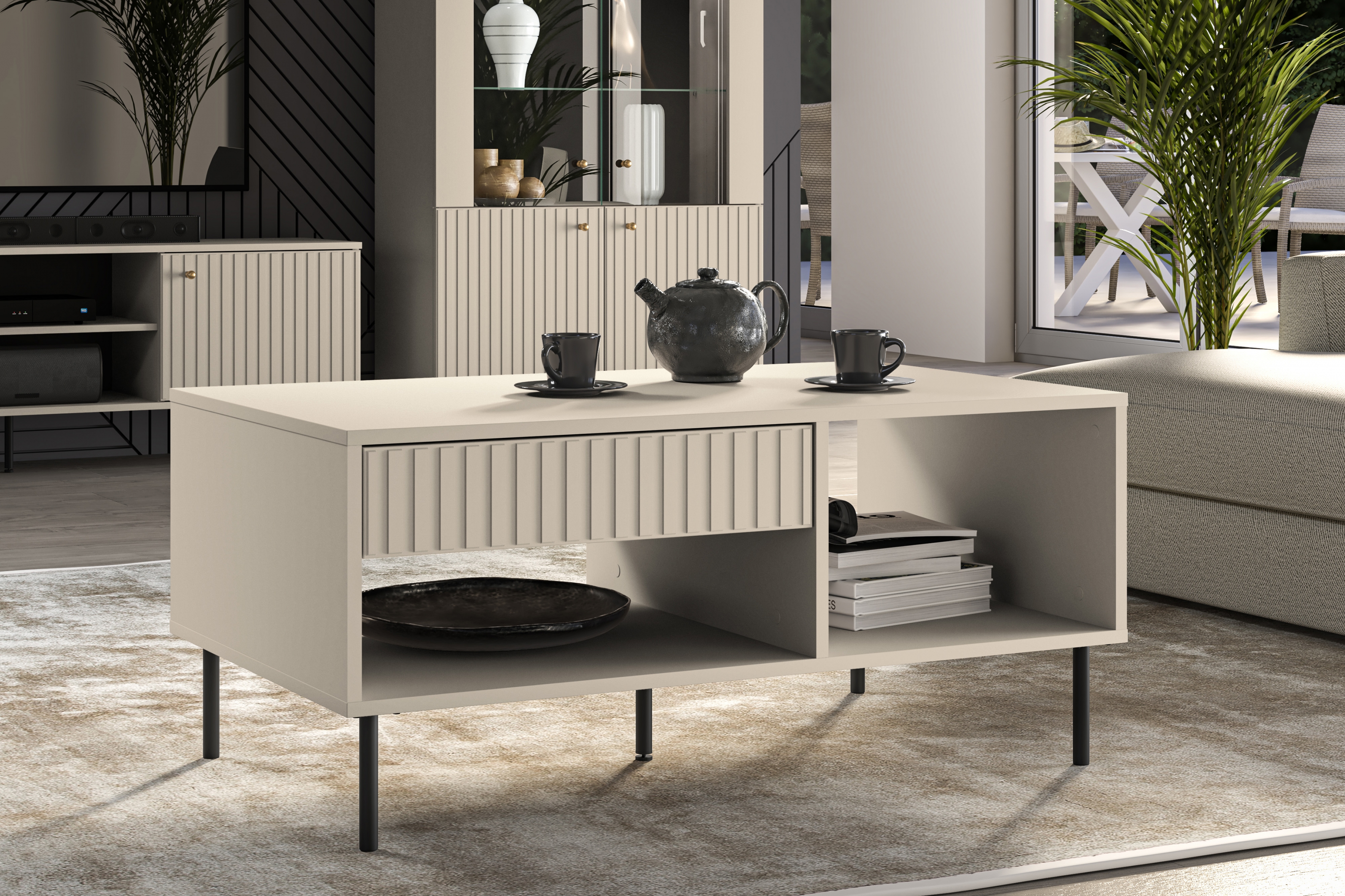 Konferenčný stolík Jamuzi 100x60 cm - kašmír / čierne nožičky Konferenčný stolík Jamuzi 10 - 100x60 cm - kašmír / čierny nozki