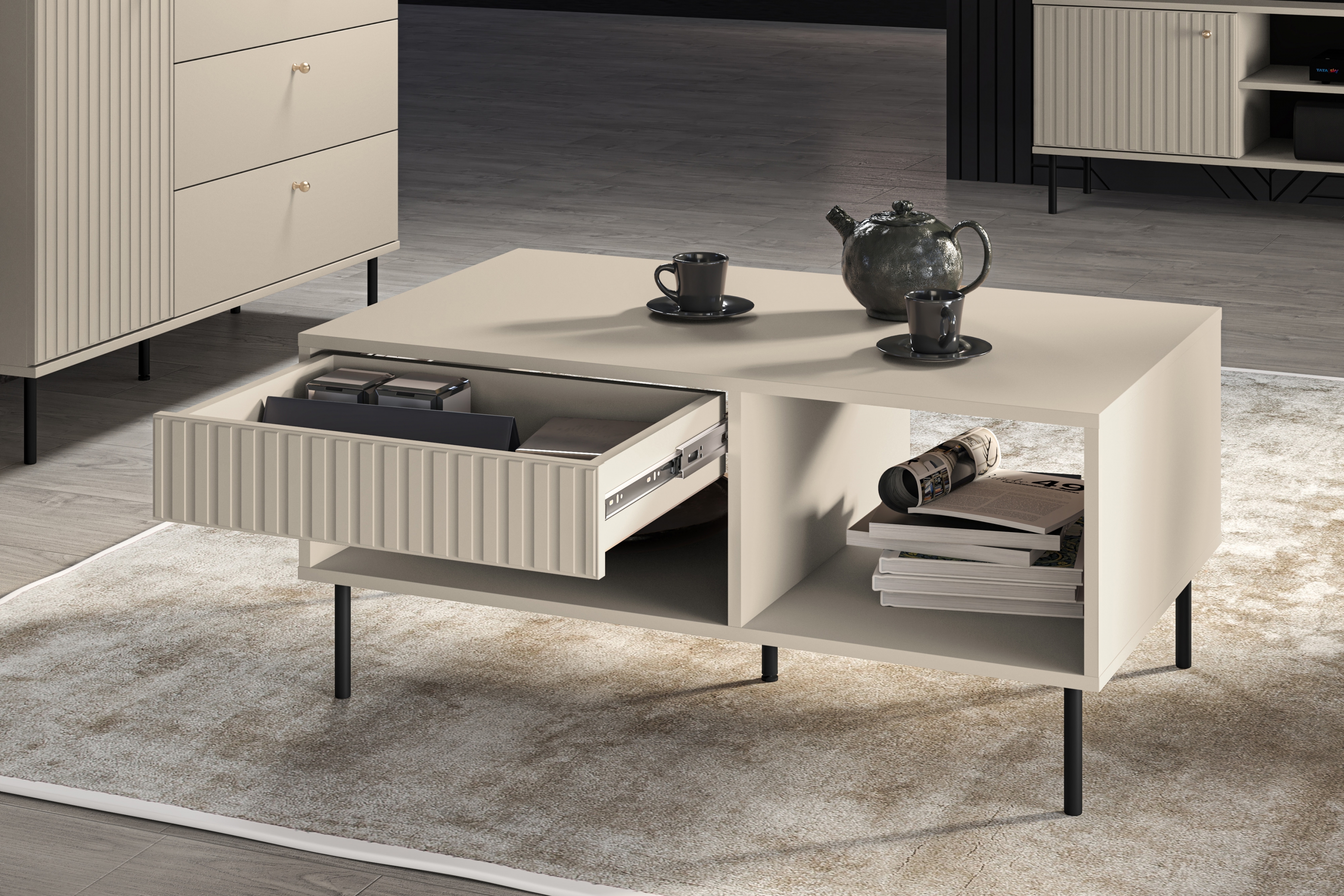 Konferenčný stolík Jamuzi 100x60 cm - kašmír / čierne nožičky Konferenčný stolík Jamuzi 10 - 100x60 cm - kašmír / čierny nozki