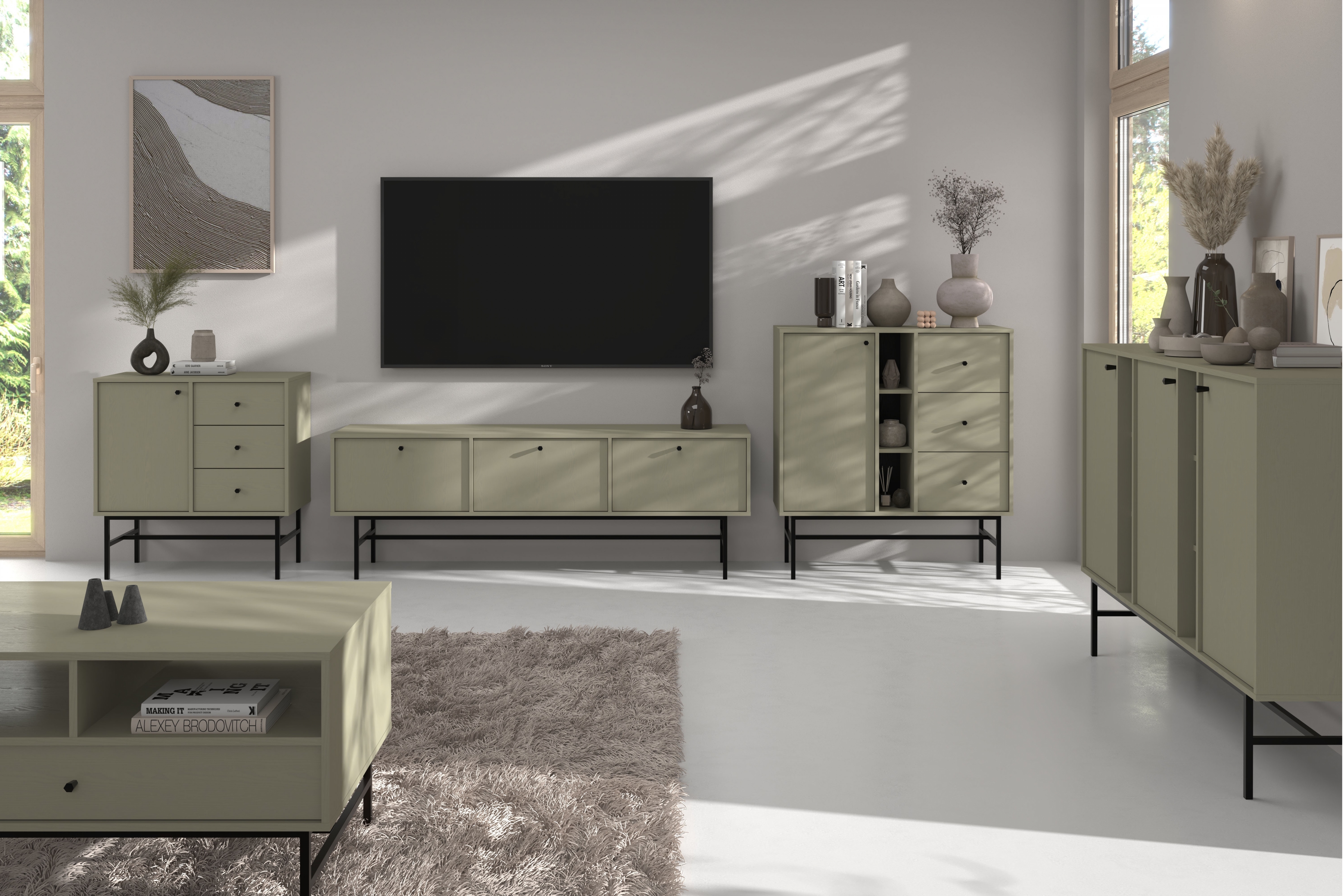 Konferenčný stolík Lotina III 1S 100x65 cm - eukalyptus / čierne nohy Konferenčný stolík Lotina III 1S z szuflada 100x65 cm - eukaliptus / čierny nožičky