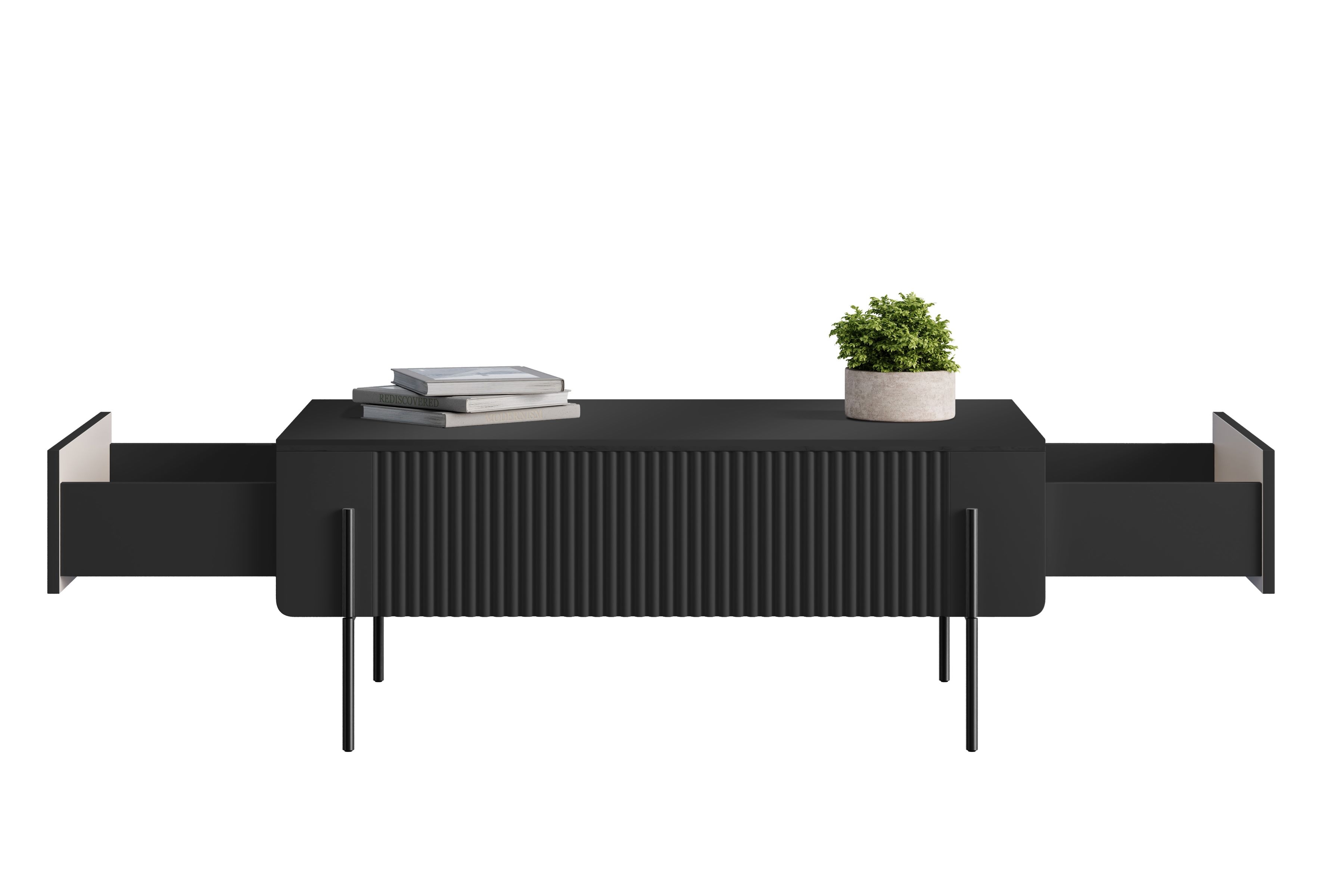 Konferenční stolek se zásuvkami Malmi 100 cm - černý mat / černé nožky stolek kawowy Malmi 100 cm se zásuvkami - černá mat / černá nozki