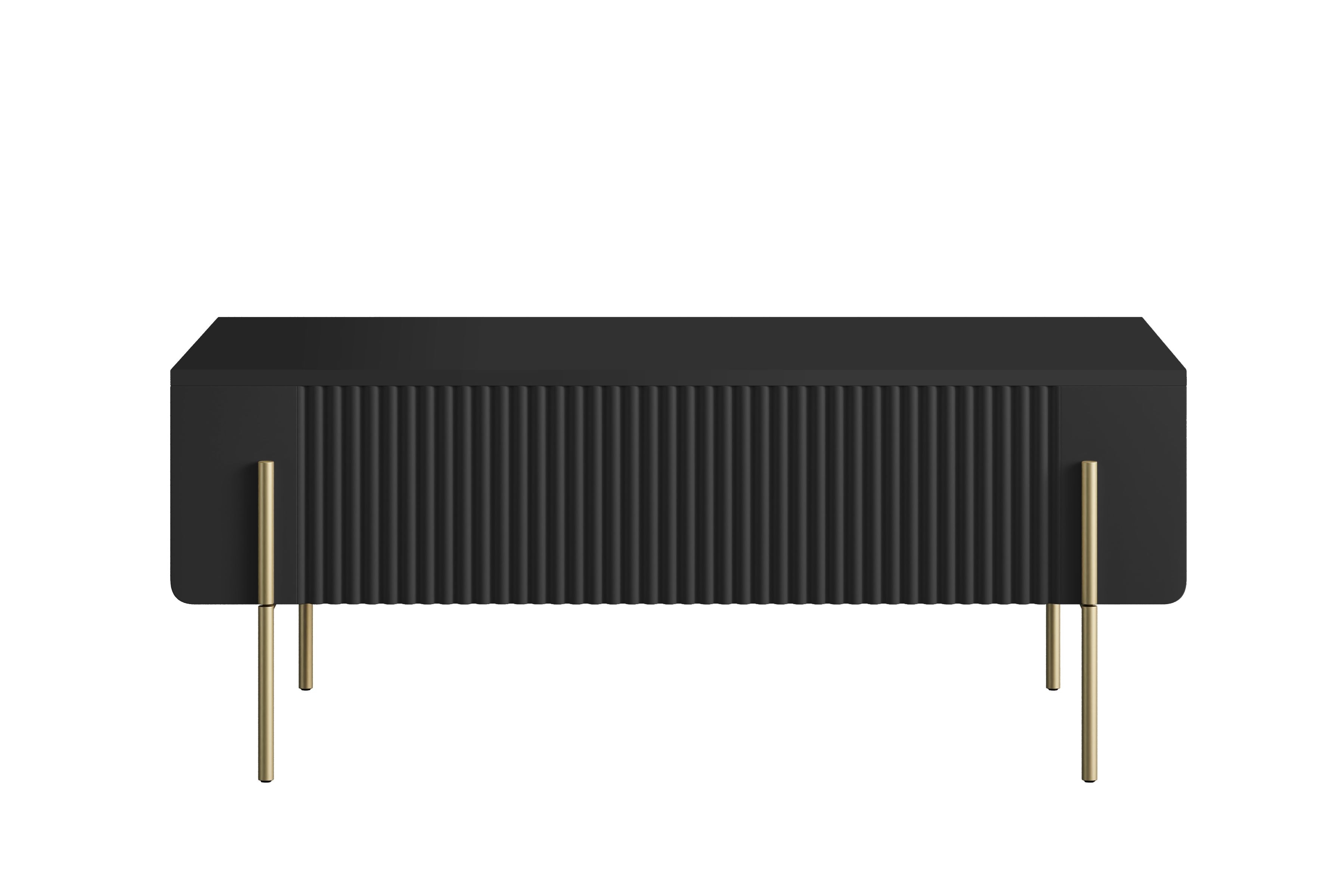 Konferenční stolek se zásuvkami Malmi 100 cm - černý mat / zlaté nožky stolek kawowy Malmi 100 cm se zásuvkami - černá mat / zlote nozki