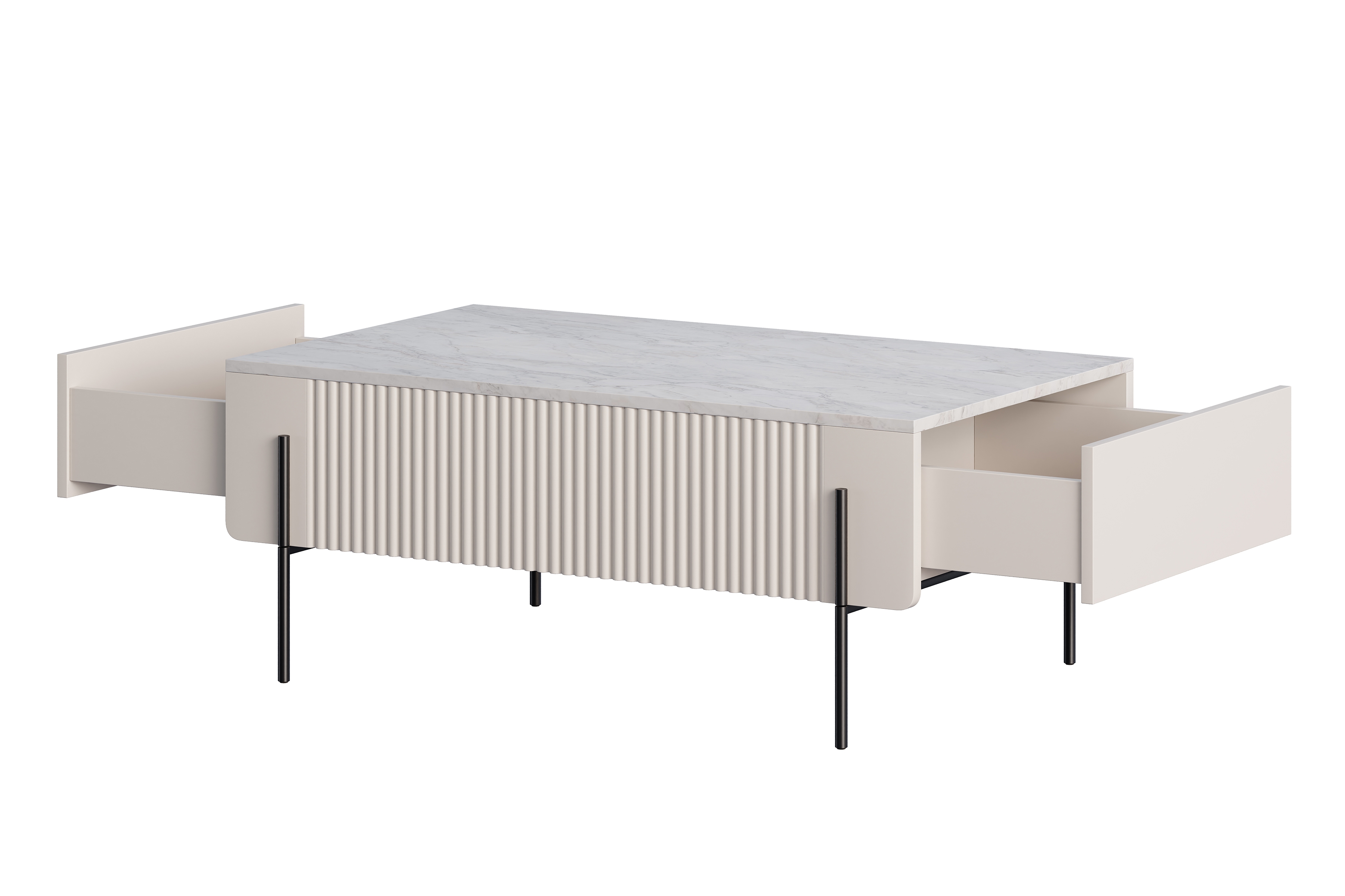 Konferenčný stolík Malmi 100 cm - kašmírová / crema bianca / čierna Konferenčný stolík Malmi 100 cm so zásuvkami - kašmír / crema bianca / čierny nozki