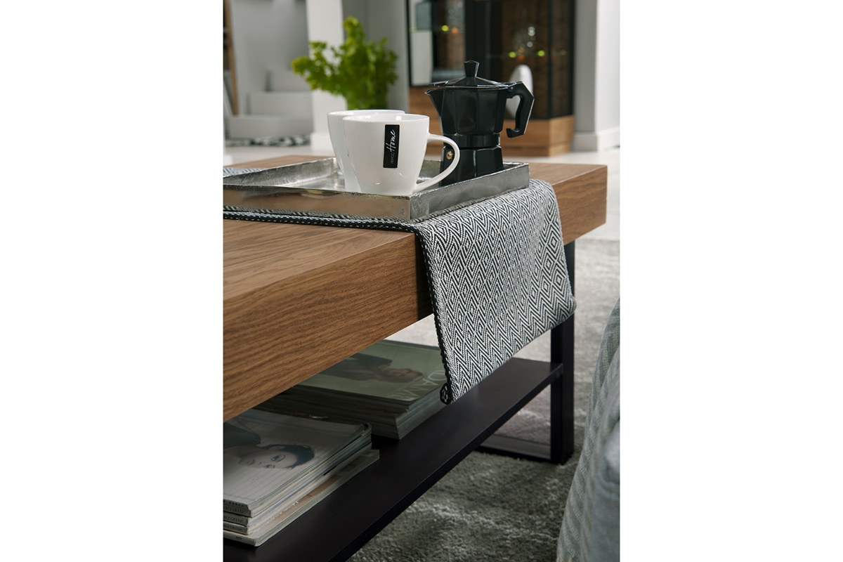 Konferenčný stolíkdo obývačky Mosaic 41 Konferenčný stolík Mosaic 41 z polka i  metalowymi nogami 110x60 cm - Dub medový / Čierny mat