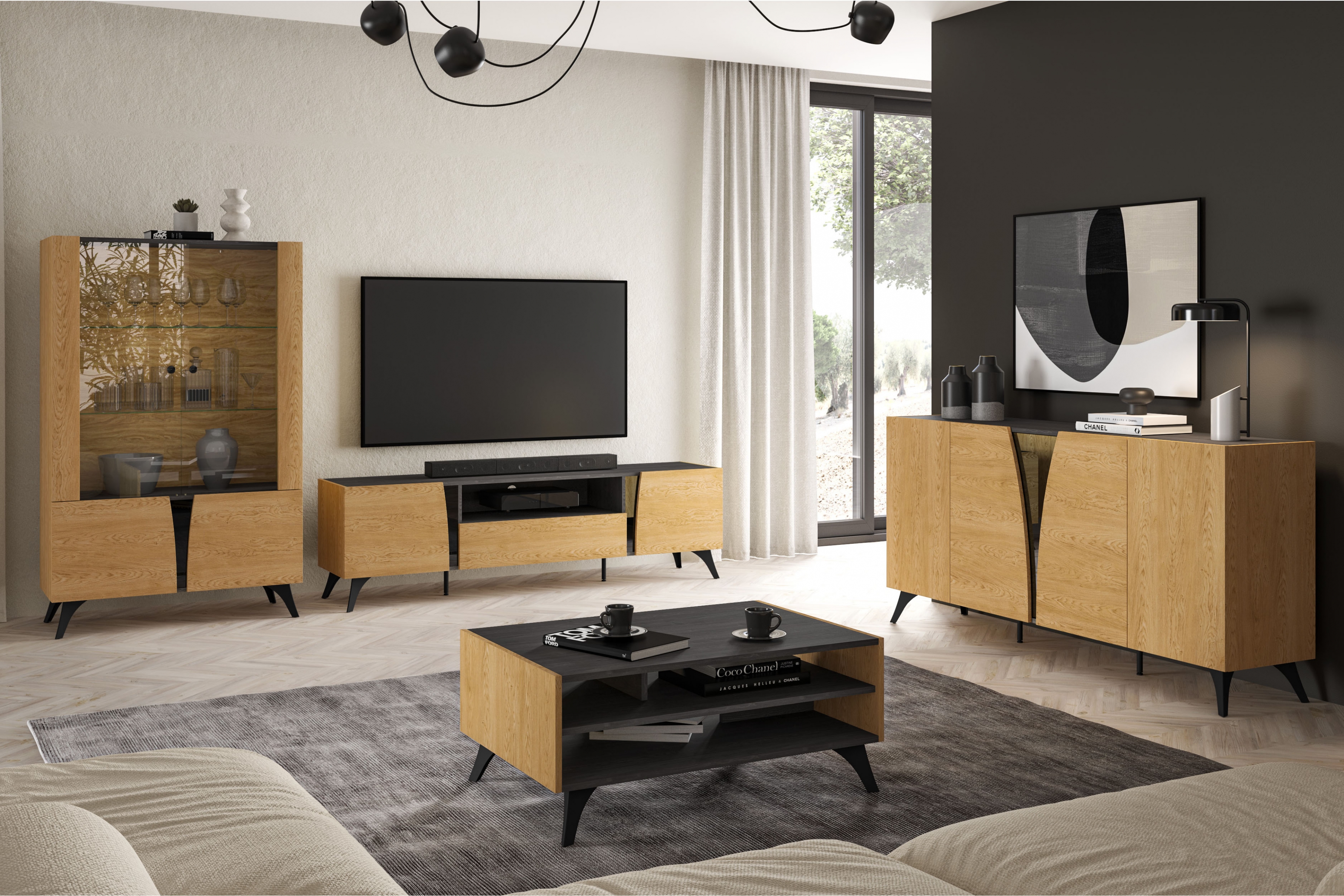 Konferenční stolek Natina 07 90x60 cm - dub baltic dune / černý jasan portland stolek kawowy Natina 07 - 90x60 cm - dub baltic dune / jasan portland černá