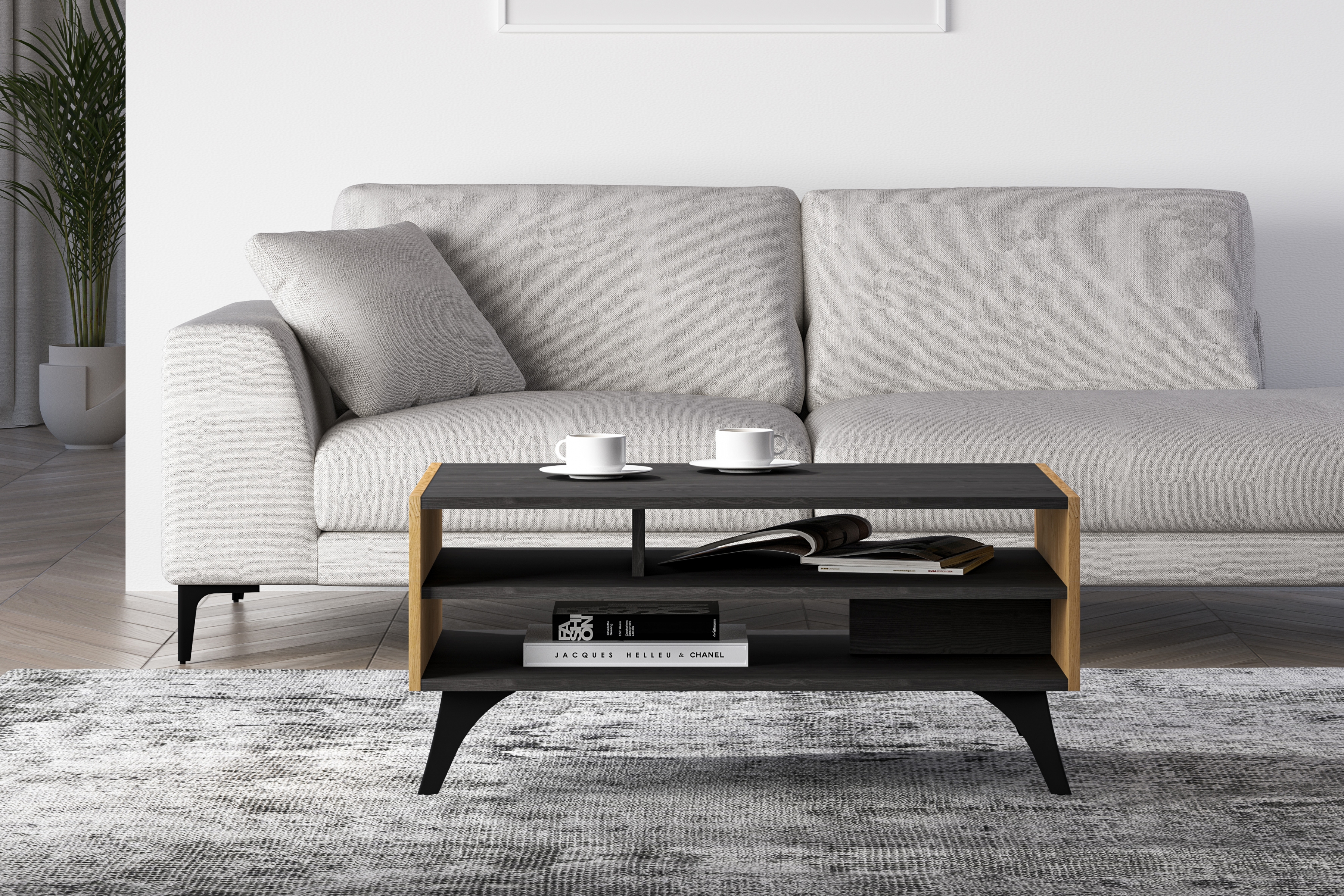 Konferenční stolek Natina 07 90x60 cm - dub baltic dune / černý jasan portland stolek kawowy Natina 07 - 90x60 cm - dub baltic dune / jasan portland černá