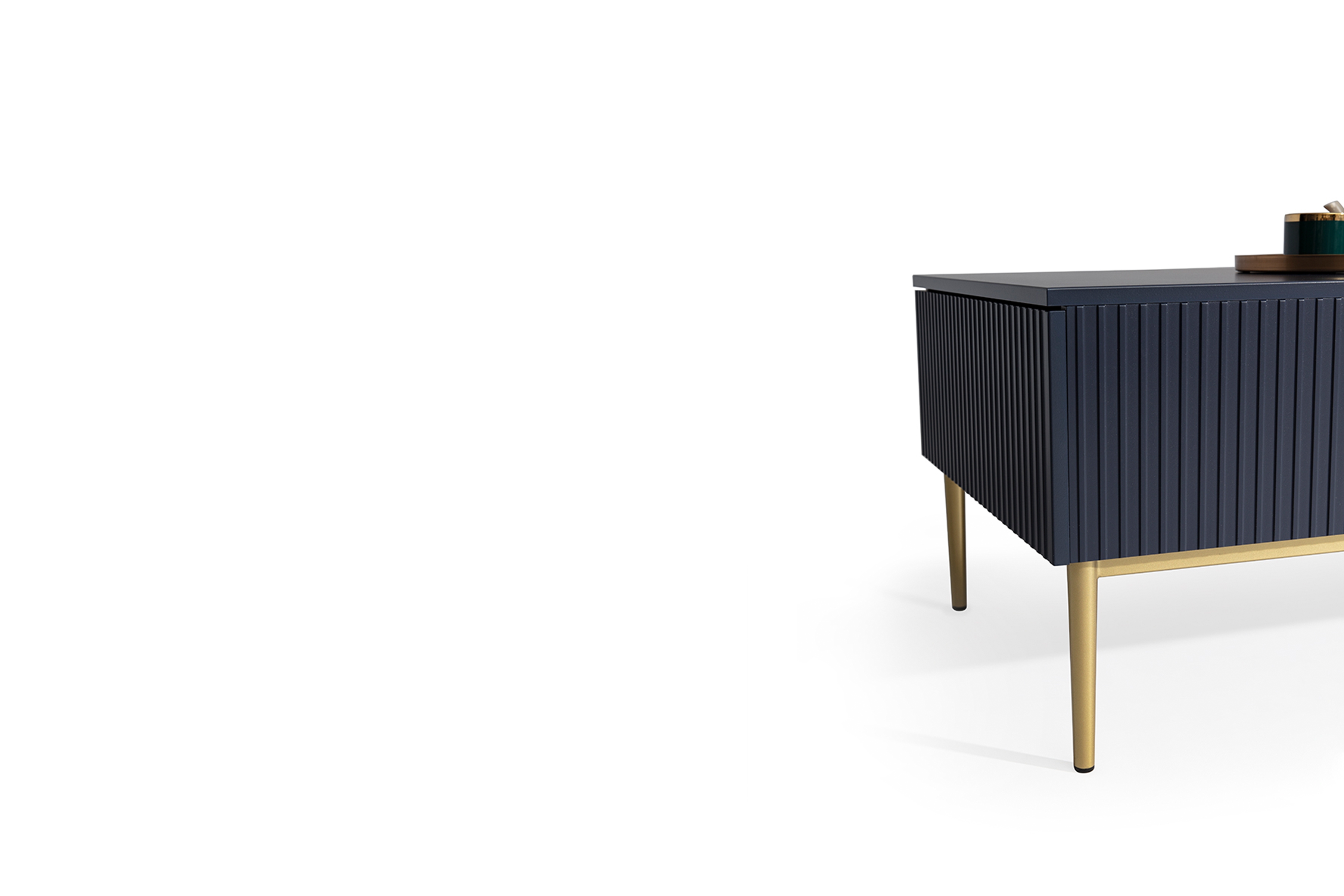 Konferenčný stolík Nicole 120x60 cm - tmavomodrá / zlaté nožičky - Koncovka Série Konferenčný stolík Nicole so zásuvkami i metalowymi nogami - granat / zlote nozki