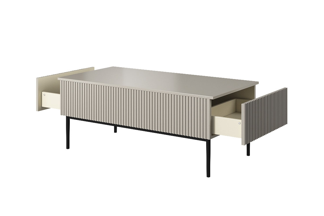 Konferenčný stolík Nicole 120 cm - kašmírové / čierne nohy Konferenčný stolík Nicole so zásuvkami i metalowymi nogami - kašmír / čierny nozki