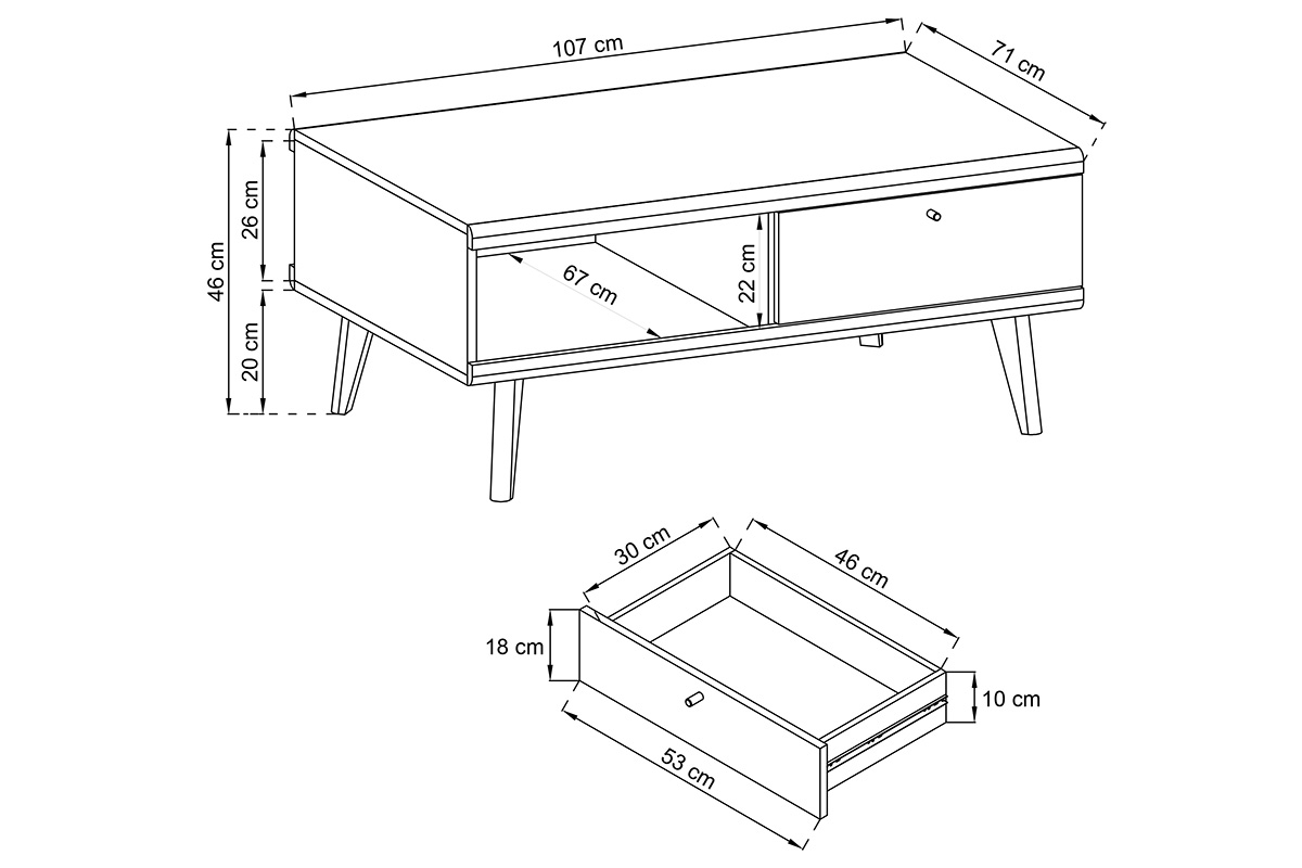 Konferenční stolek Promi 107x67 cm - bílý mat / dub riviera Konferenční stolek Promi - bílý mat / dub artisan