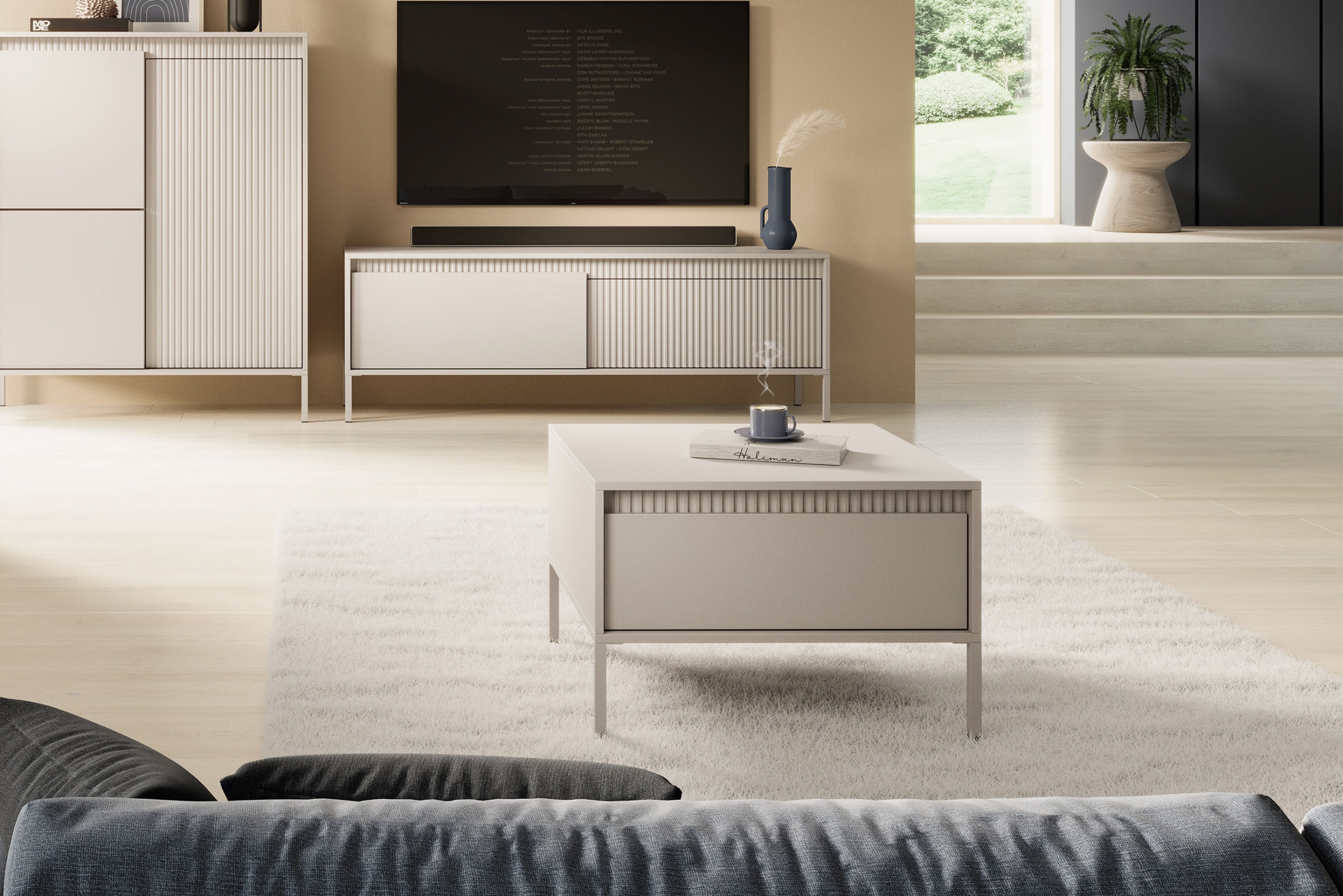 Konferenční stolek Sanos 68x68 cm - béžová stolek kawowy Sanos z szuflada - 68x68 cm - béžový